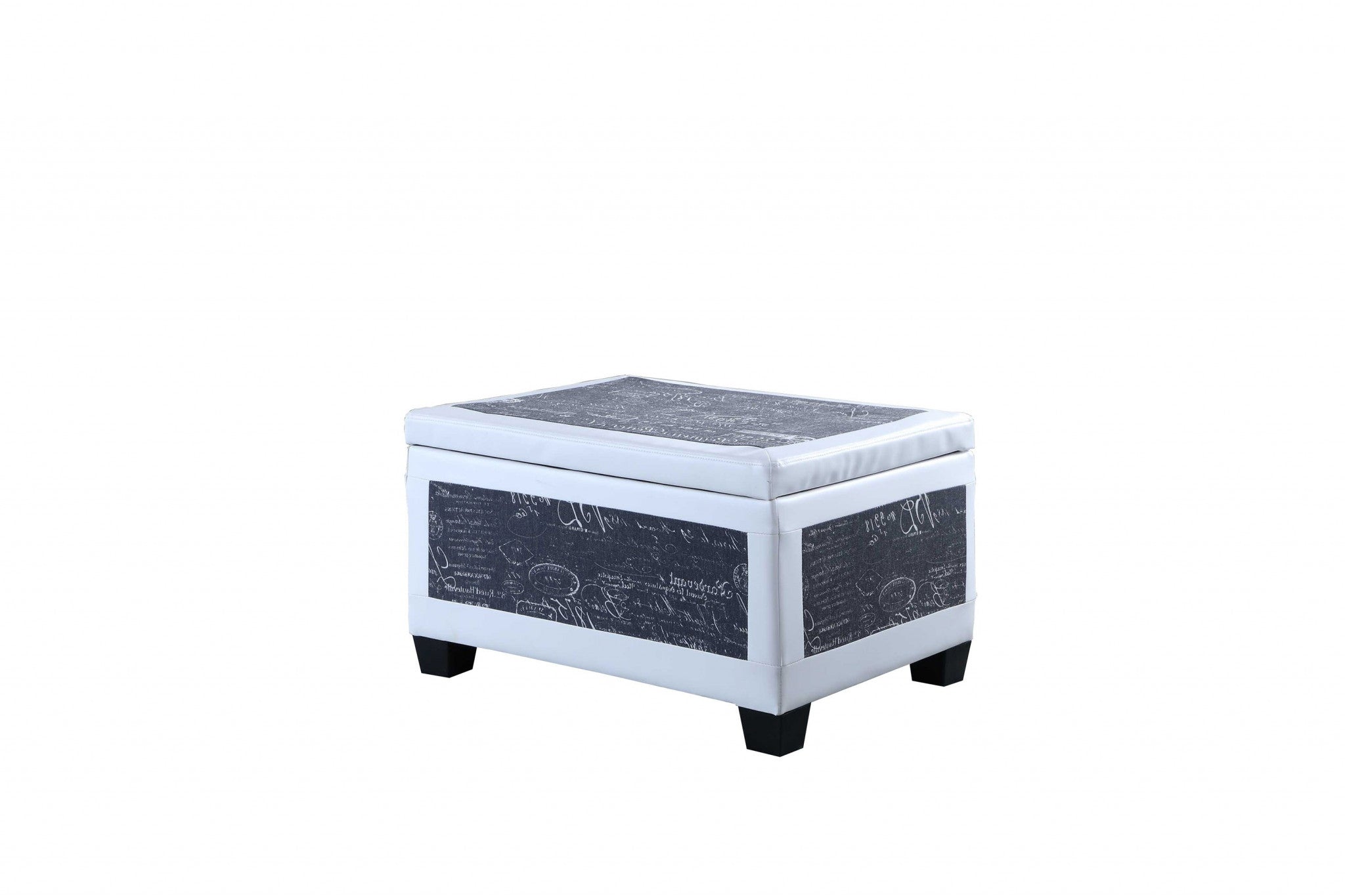 24" White and Black Upholstered Faux Leather Bench with Flip top-Benches-DECOROLALA