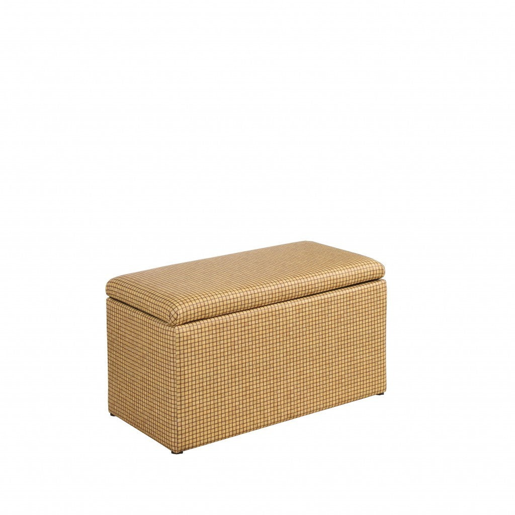 17" Yellow and Brown Upholstered Faux Leather Bench with Flip top-Benches-DECOROLALA
