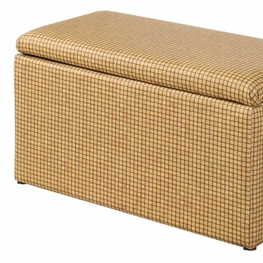 17" Yellow and Brown Upholstered Faux Leather Bench with Flip top-Benches-DECOROLALA