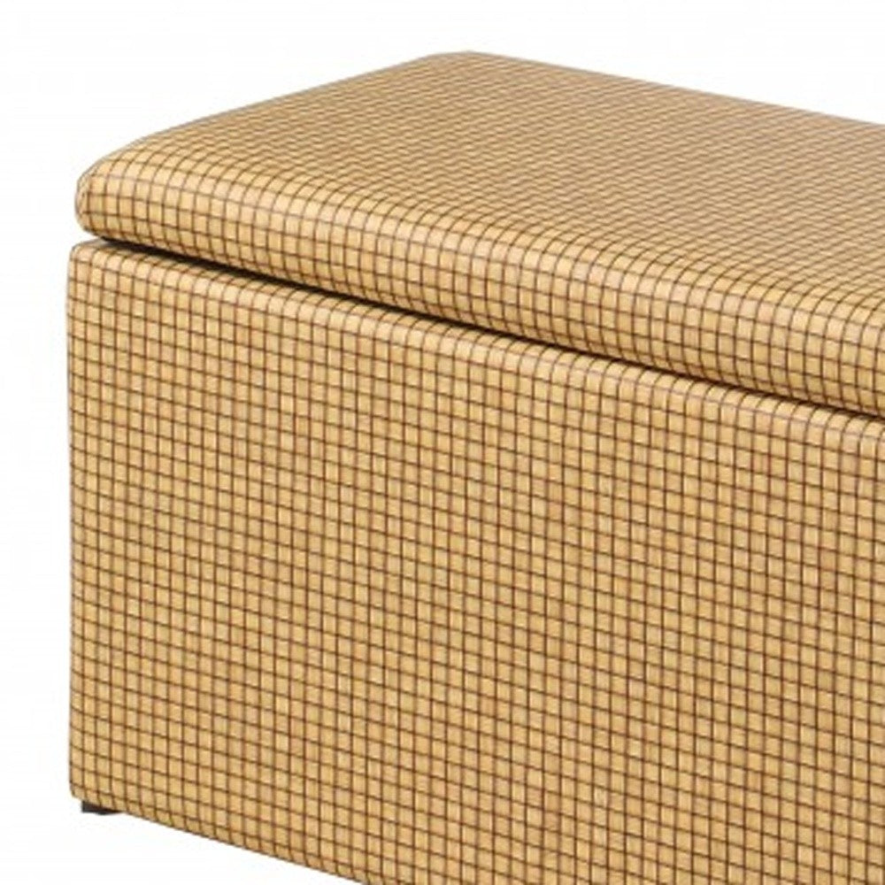17" Yellow and Brown Upholstered Faux Leather Bench with Flip top-Benches-DECOROLALA
