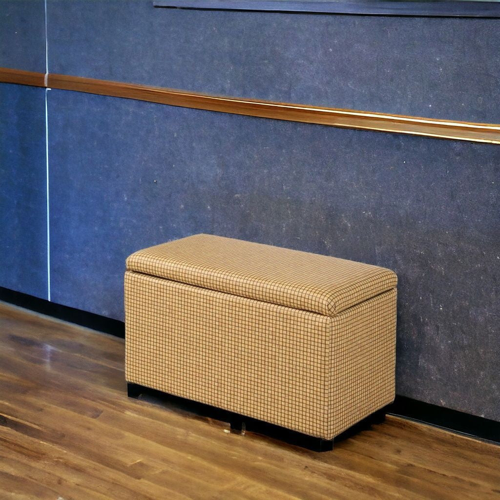 17" Yellow and Brown Upholstered Faux Leather Bench with Flip top-Benches-DECOROLALA