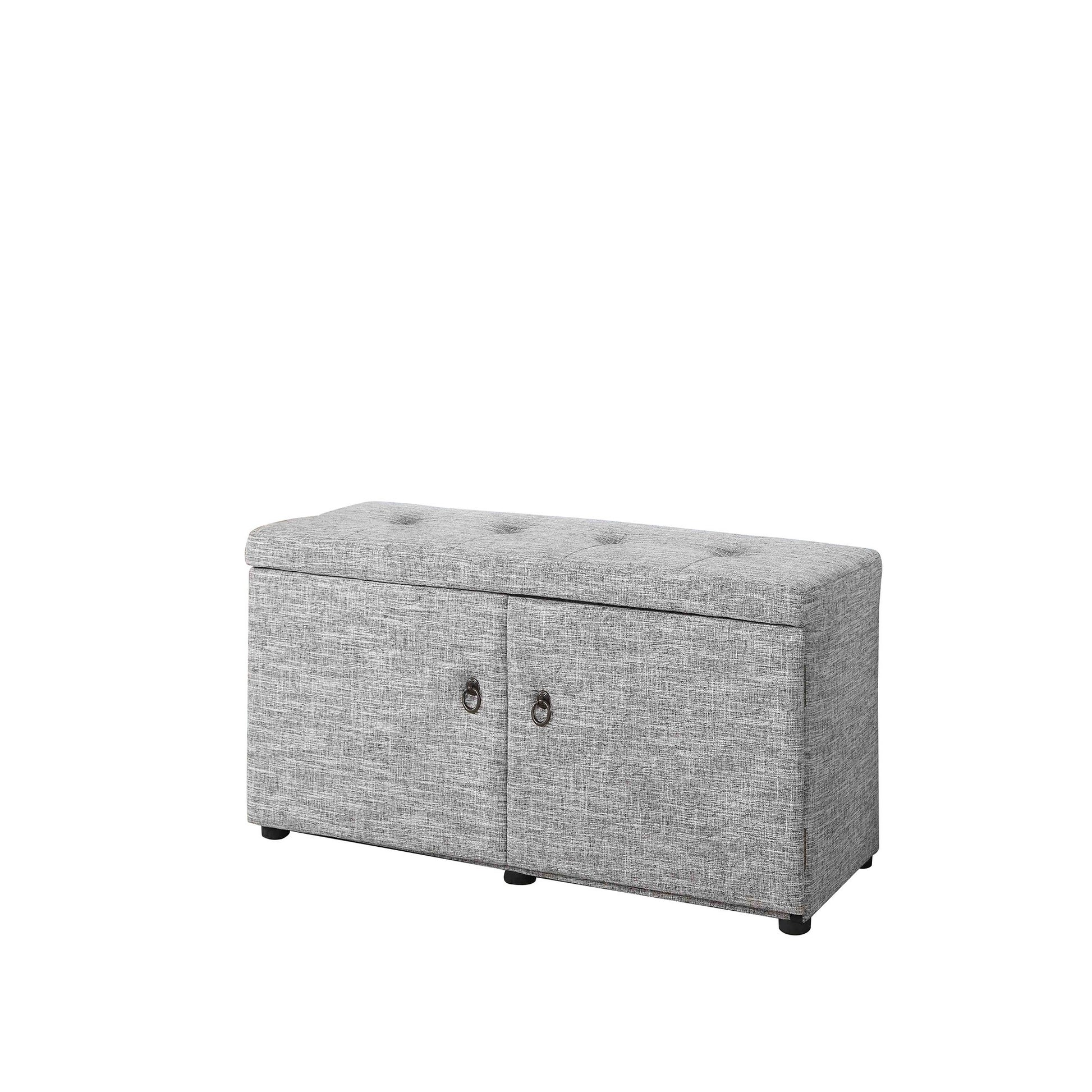 Light Gray Linen Look Double Door Shoe Storage Bench-Benches-DECOROLALA