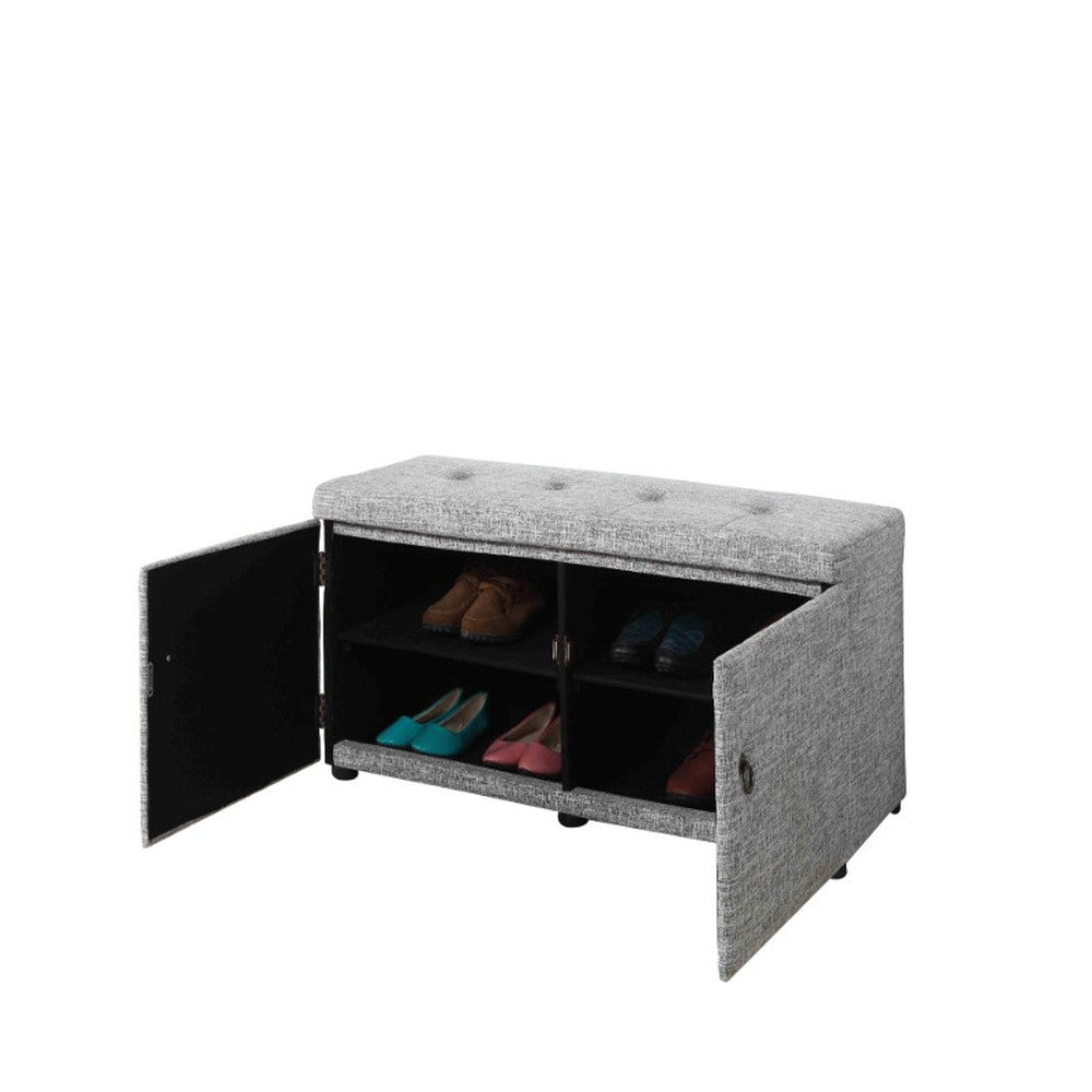Light Gray Linen Look Double Door Shoe Storage Bench-Benches-DECOROLALA