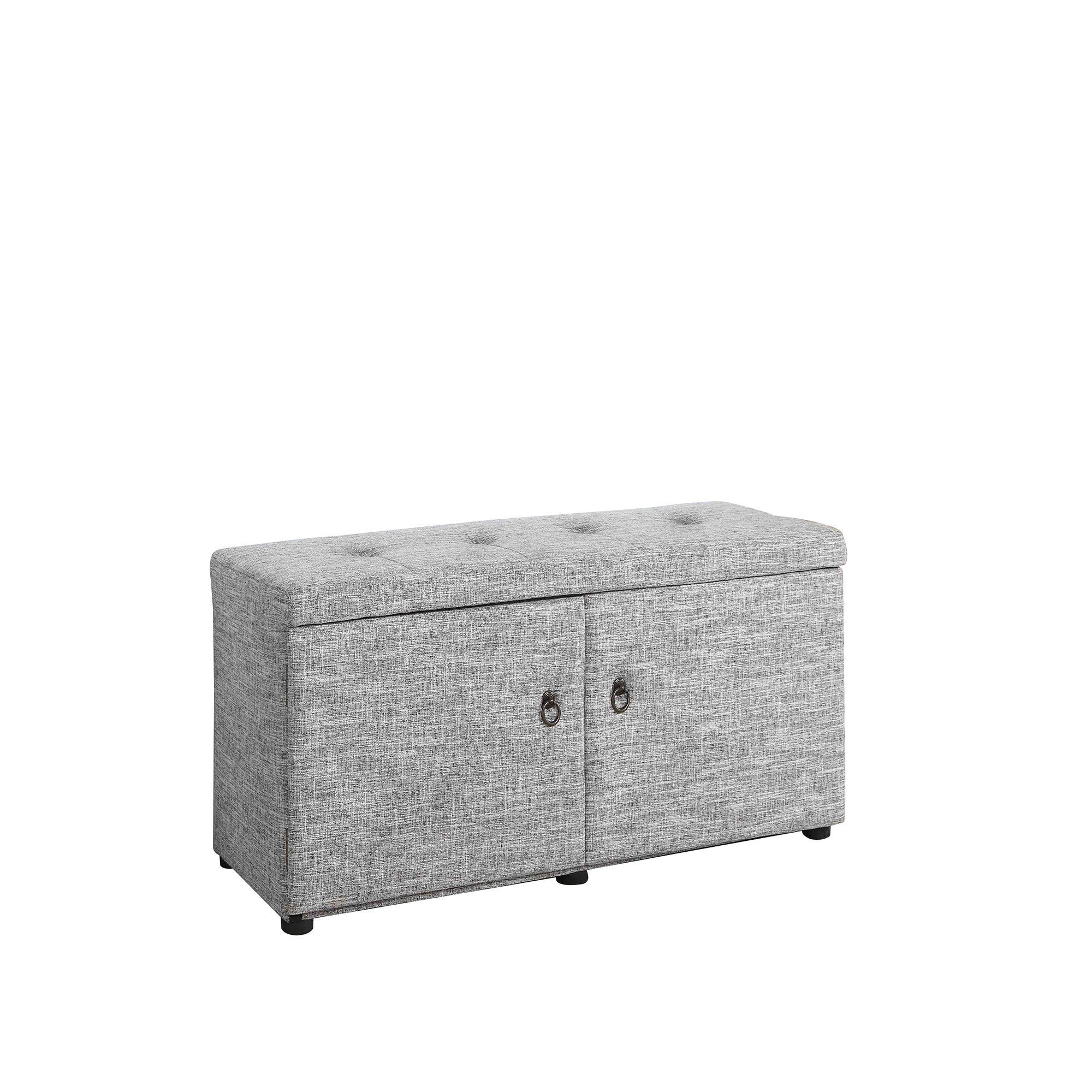 Light Gray Linen Look Double Door Shoe Storage Bench-Benches-DECOROLALA