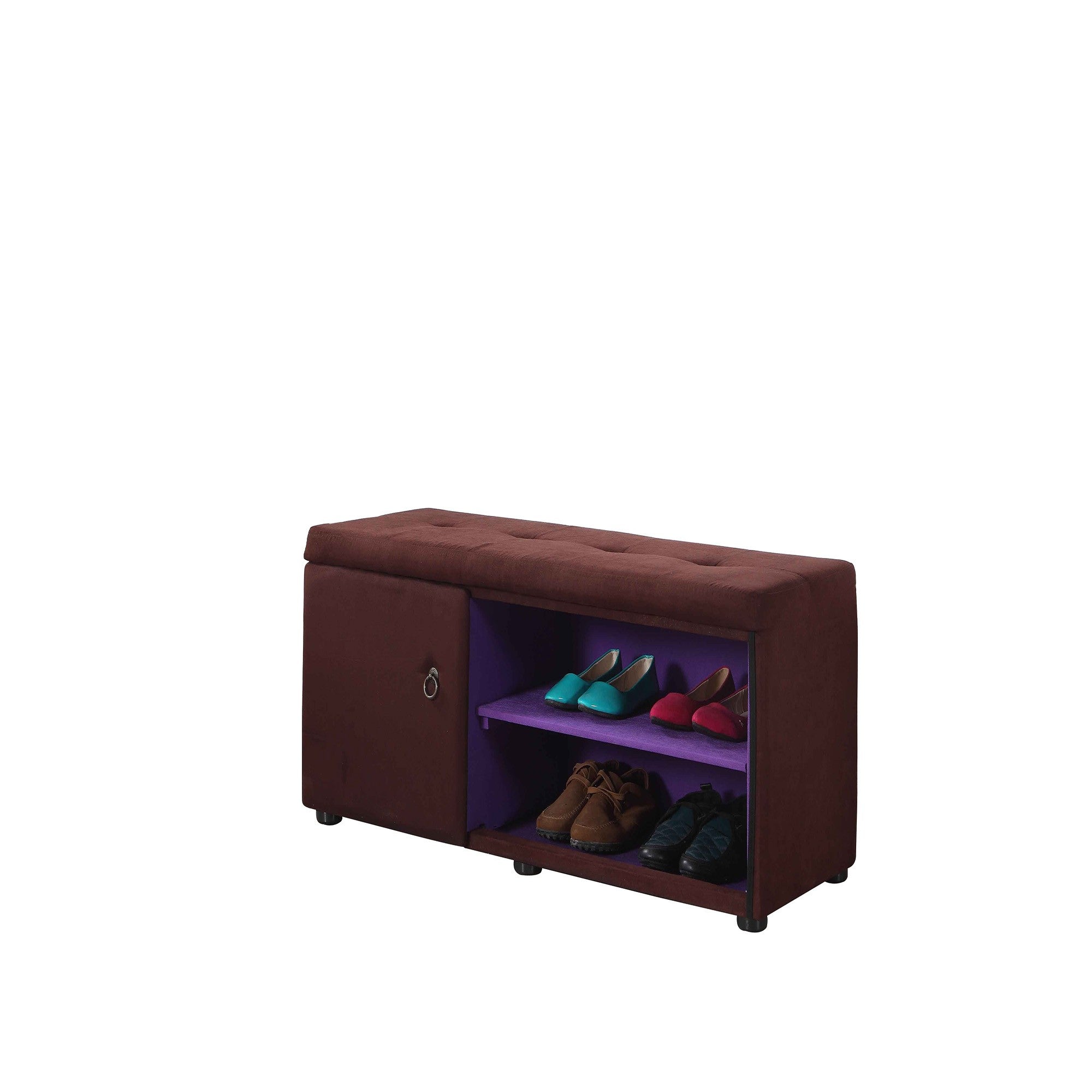 Brown and Purple Tufted Shoe Storage Bench-Benches-DECOROLALA