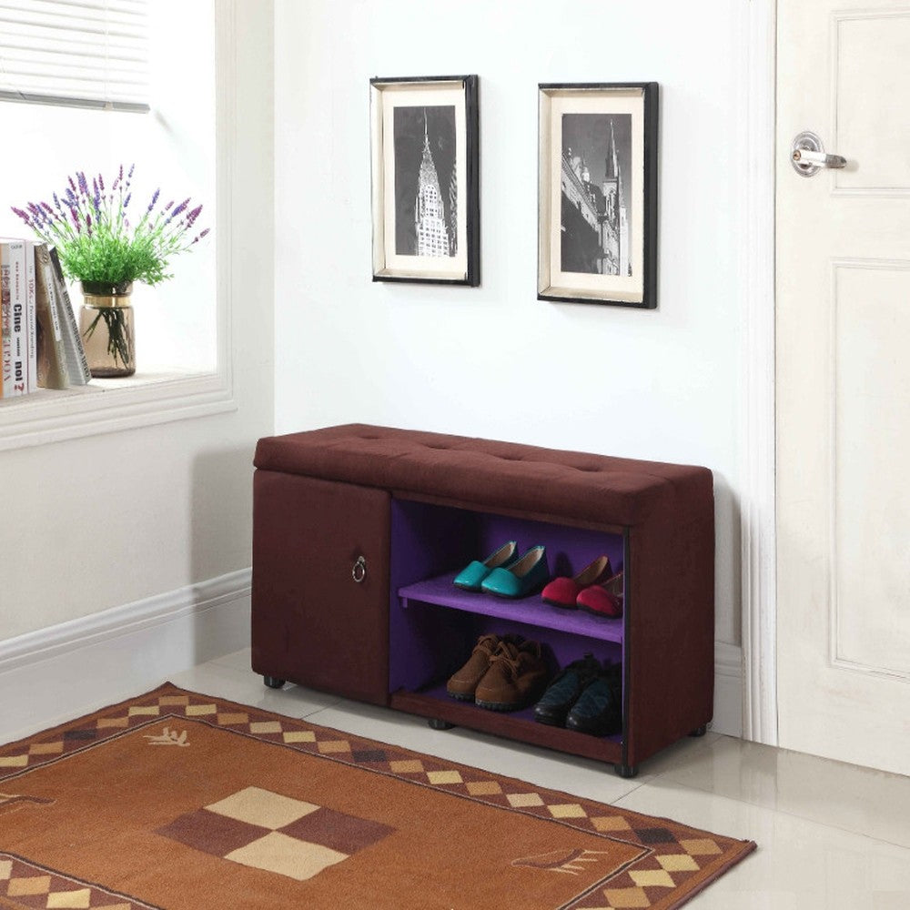 Brown and Purple Tufted Shoe Storage Bench-Benches-DECOROLALA