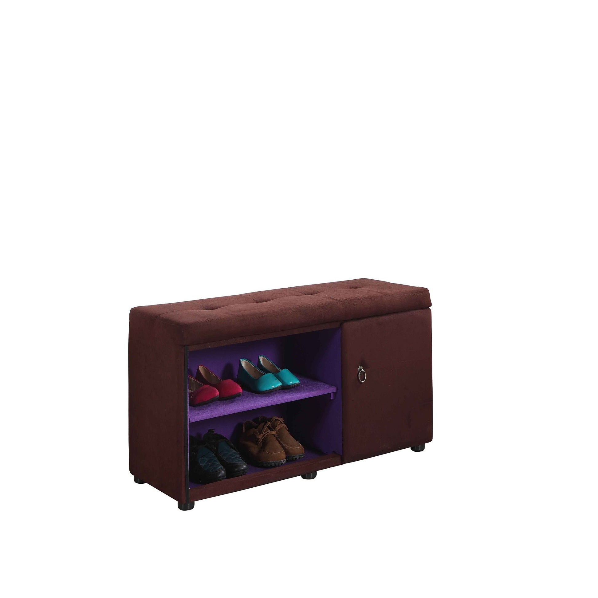 Brown and Purple Tufted Shoe Storage Bench-Benches-DECOROLALA