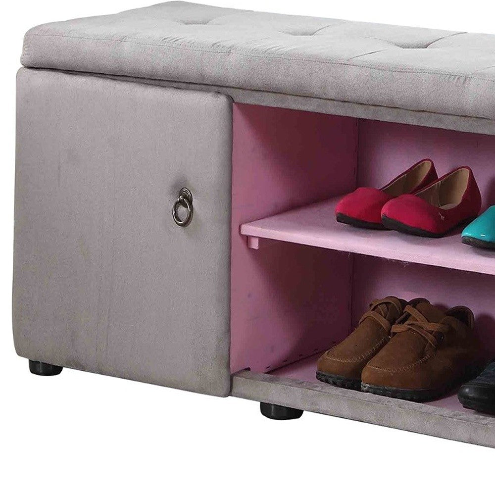 Light Gray and Pink Tufted Shoe Storage Bench-Benches-DECOROLALA