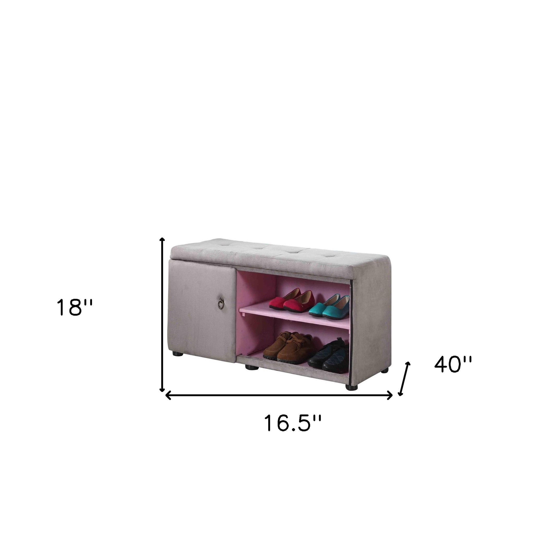 Light Gray and Pink Tufted Shoe Storage Bench-Benches-DECOROLALA