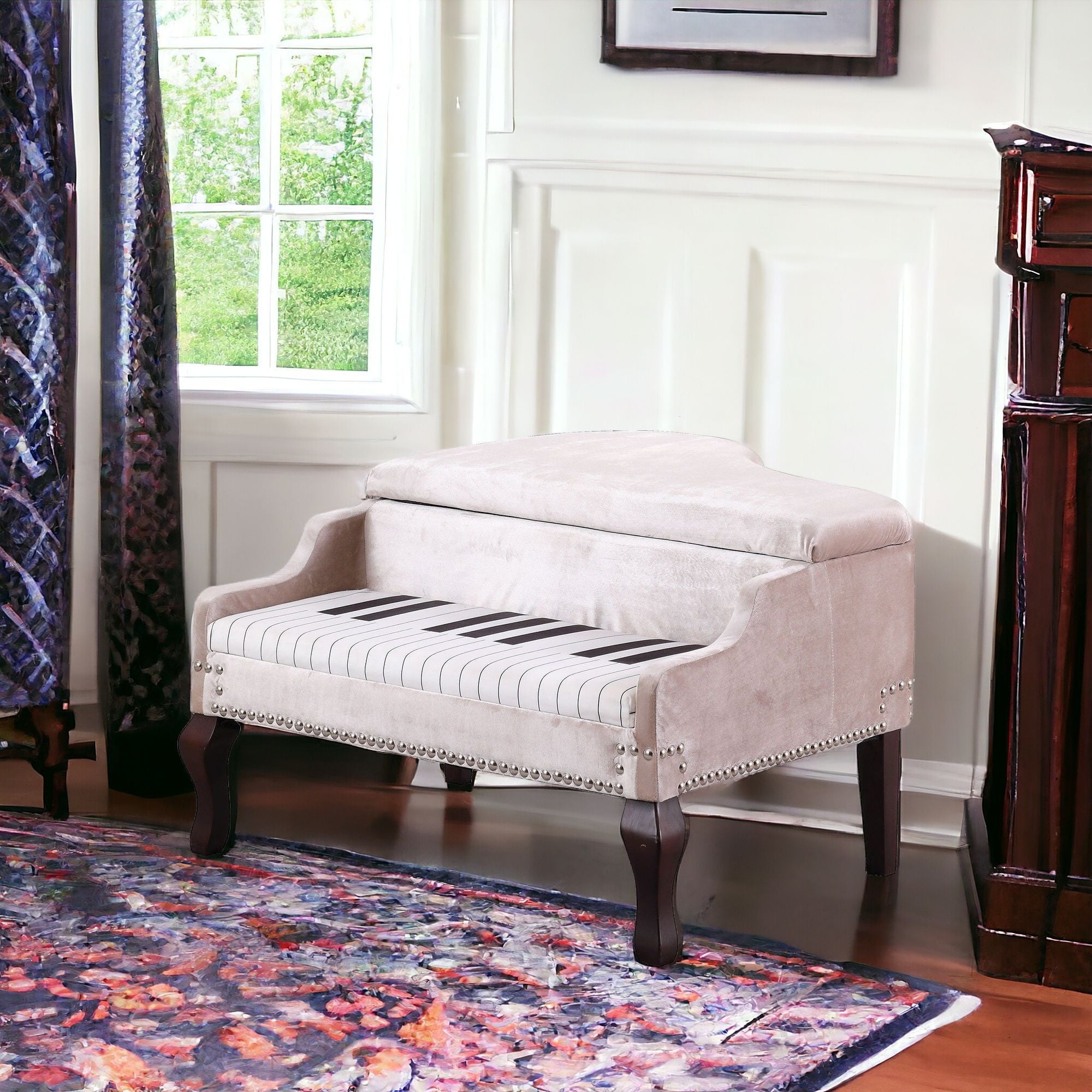 Silver Velour Baby Grand Piano Storage Bench-Benches-DECOROLALA
