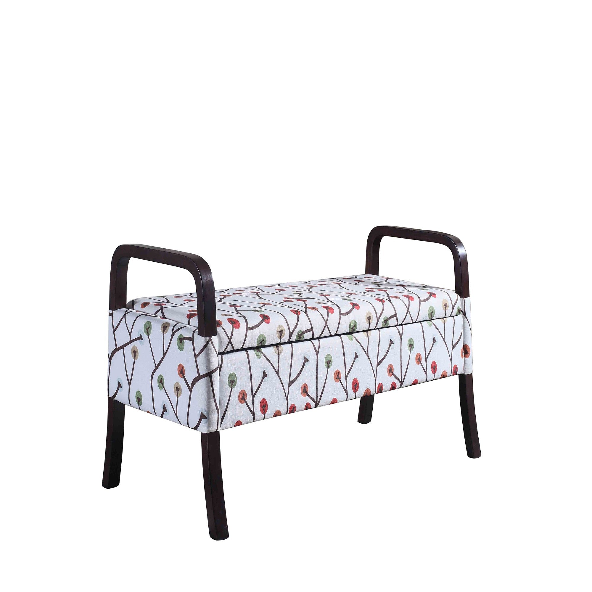 17" Dark Brown And Blue Upholstered 100% Polyester Floral Entryway Bench With Flip Top-Benches-DECOROLALA