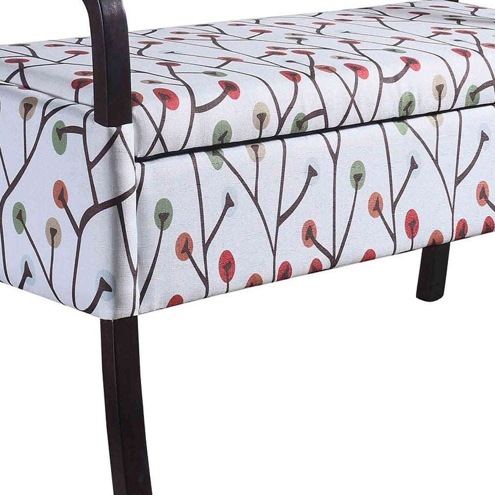 17" Dark Brown And Blue Upholstered 100% Polyester Floral Entryway Bench With Flip Top-Benches-DECOROLALA