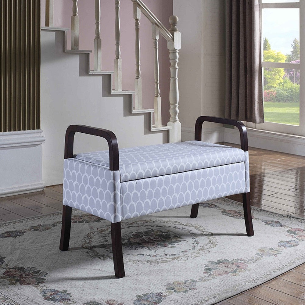 17" Black And Gray Upholstered 100% Polyester Trellis Entryway Bench With Flip Top-Benches-DECOROLALA