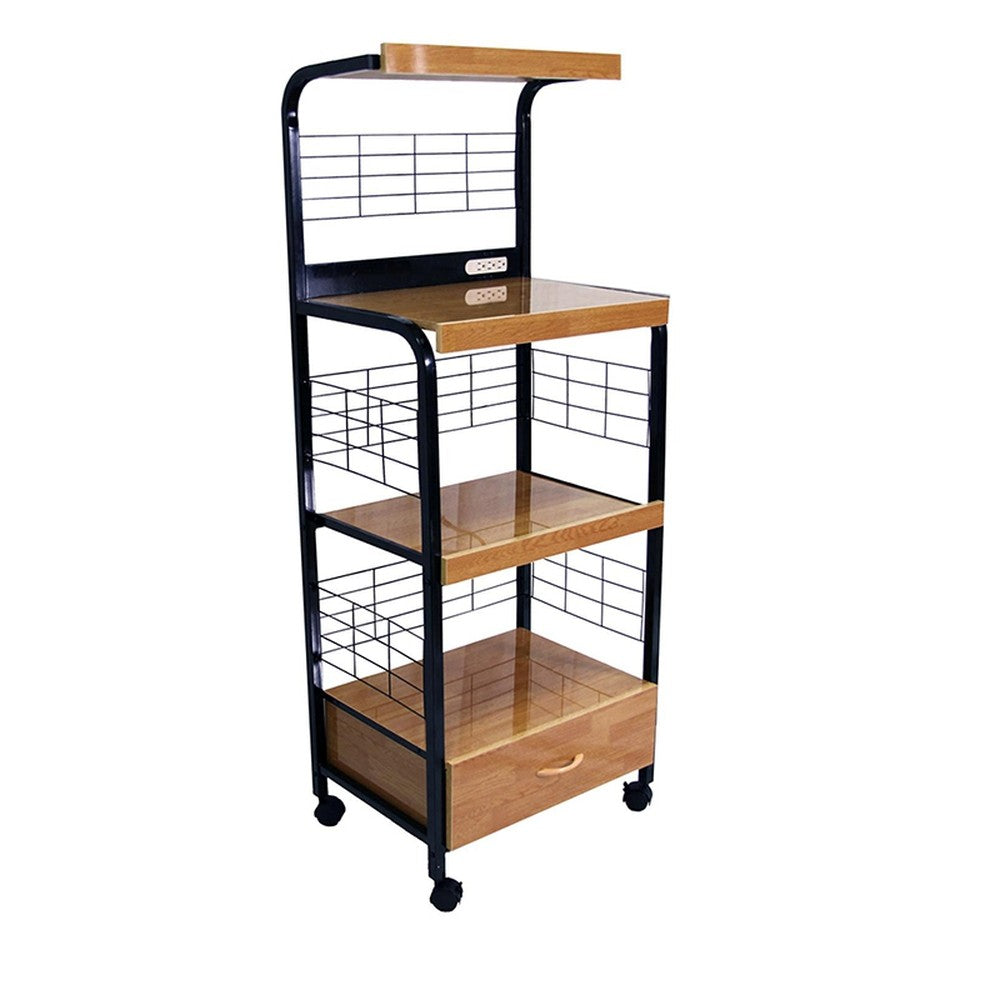 Black and Natural 26" Rolling Kitchen Cart With Storage-Kitchen Carts-Islands-DECOROLALA