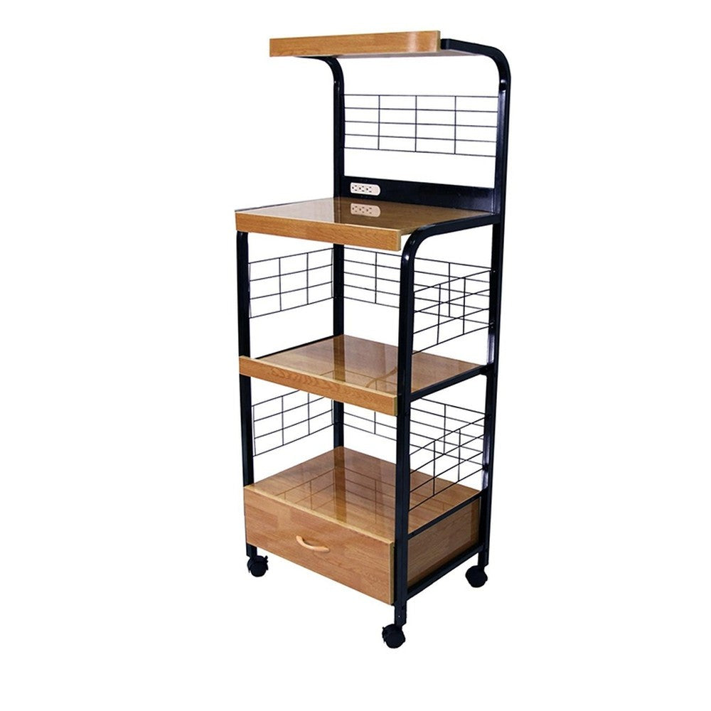 Black and Natural 26" Rolling Kitchen Cart With Storage-Kitchen Carts-Islands-DECOROLALA