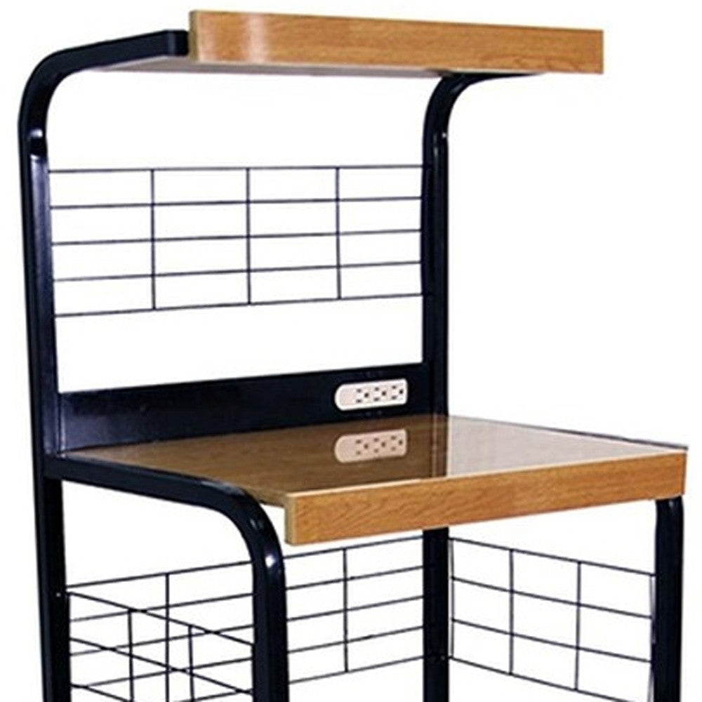 Black and Natural 26" Rolling Kitchen Cart With Storage-Kitchen Carts-Islands-DECOROLALA