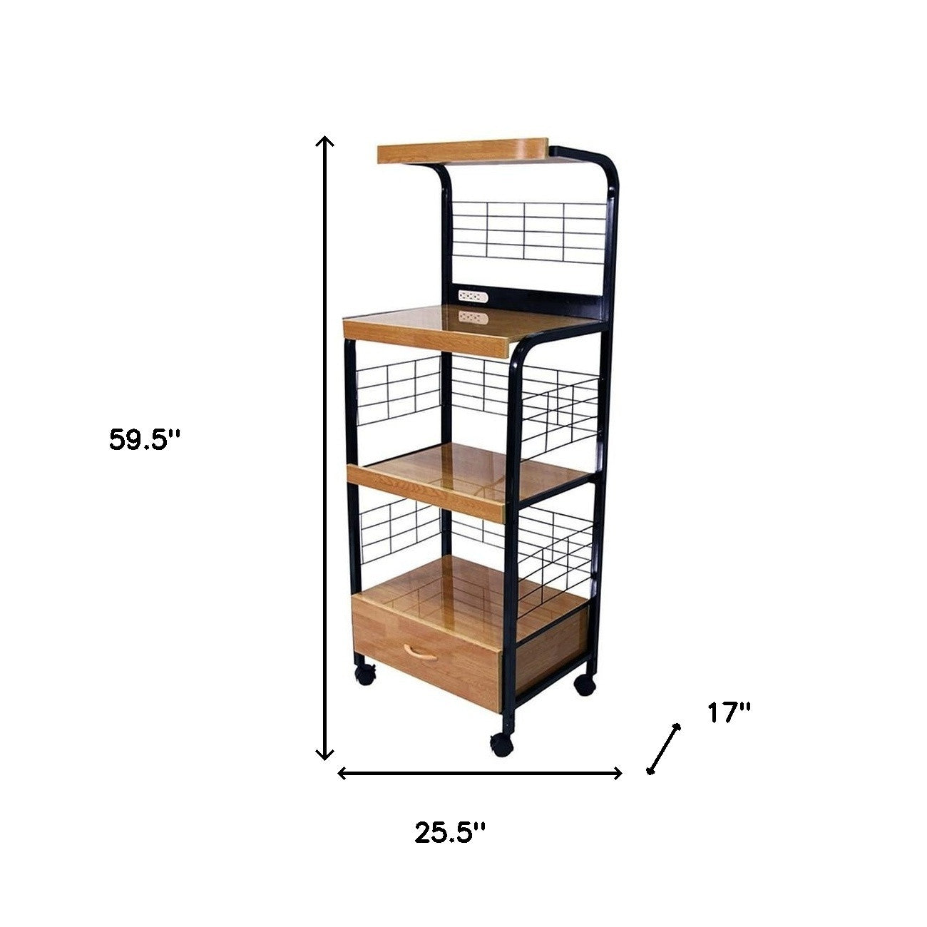 Black and Natural 26" Rolling Kitchen Cart With Storage-Kitchen Carts-Islands-DECOROLALA