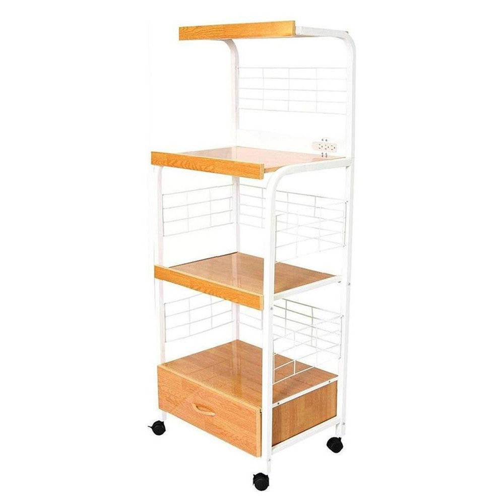 White and Natural 26" Rolling Kitchen Cart With Storage-Kitchen Carts-Islands-DECOROLALA