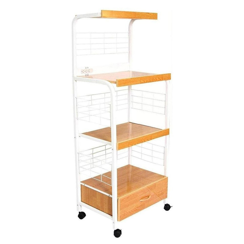 White and Natural 26" Rolling Kitchen Cart With Storage-Kitchen Carts-Islands-DECOROLALA
