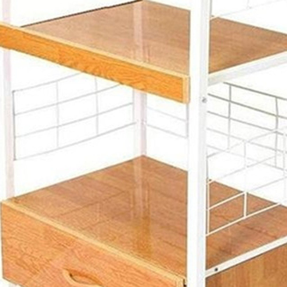 White and Natural 26" Rolling Kitchen Cart With Storage-Kitchen Carts-Islands-DECOROLALA