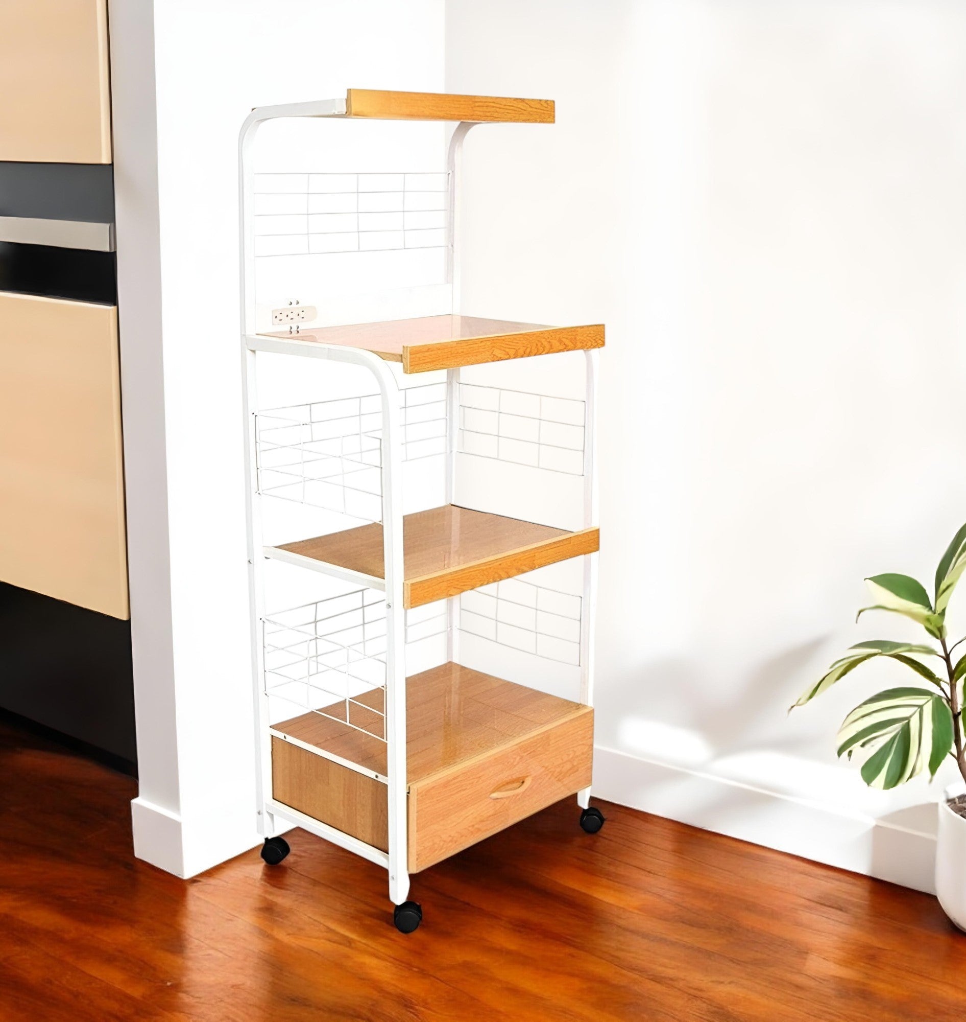 White and Natural 26" Rolling Kitchen Cart With Storage-Kitchen Carts-Islands-DECOROLALA