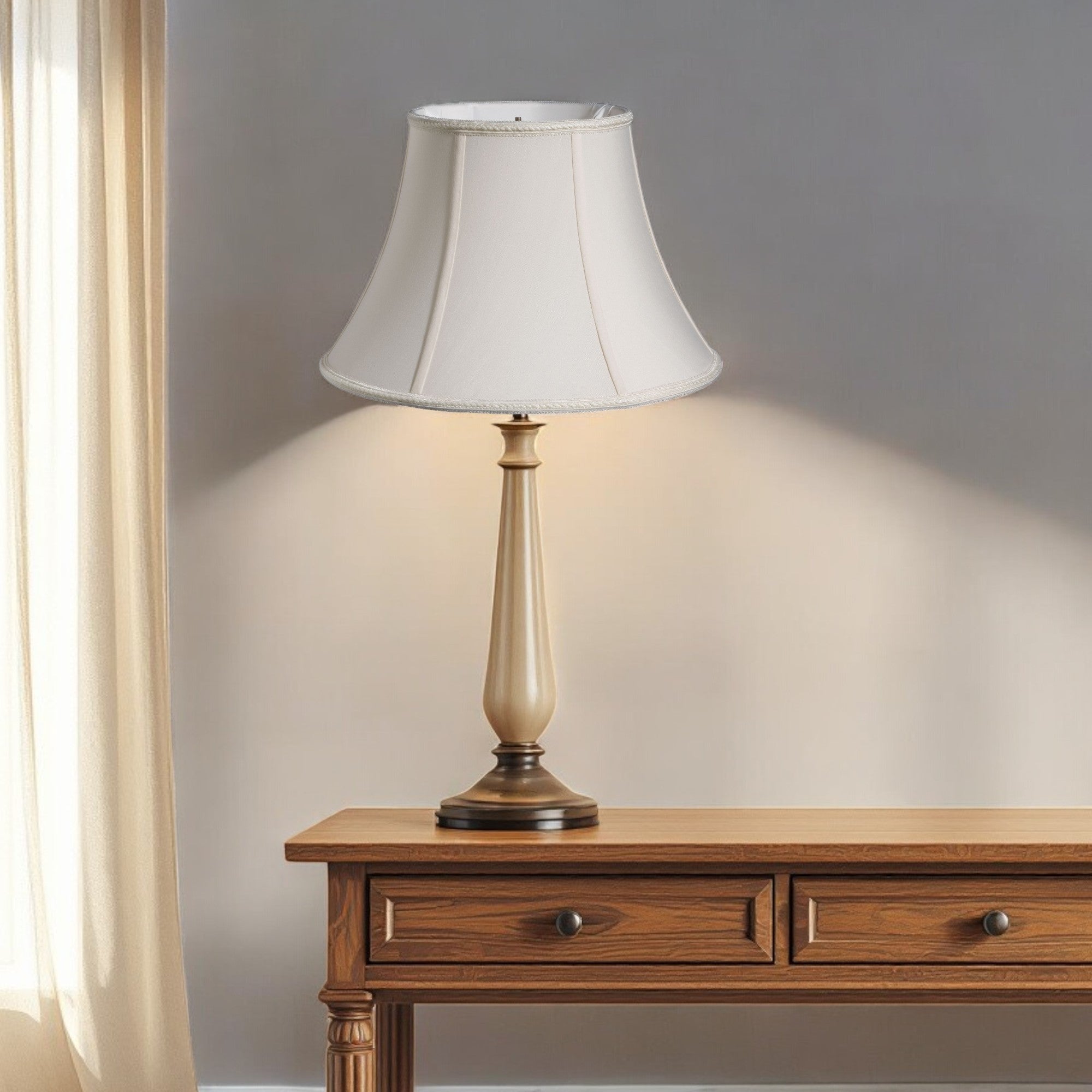 Cream Shantung Silk Bell Lamp Shade-1