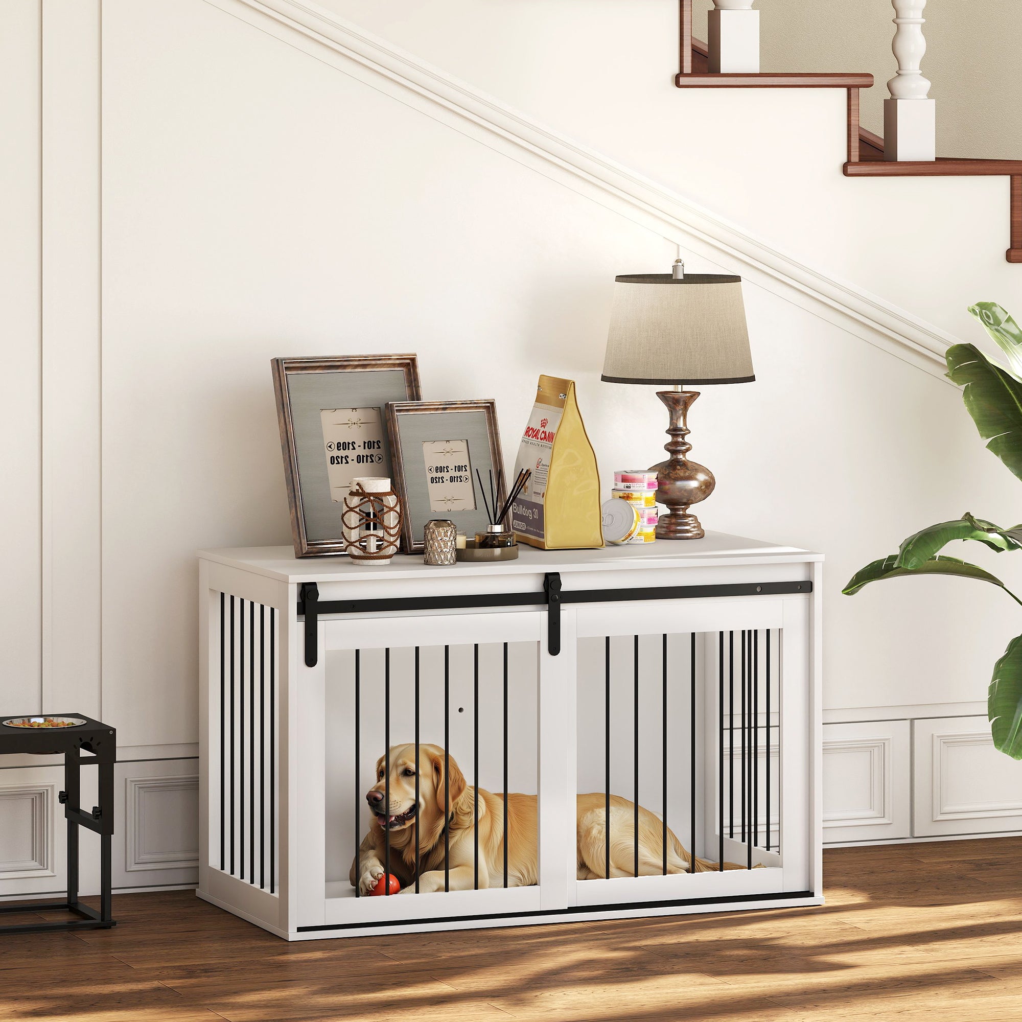 46.5" Dog Crate Furniture - White Side Table for Large Dogs-Dogs-DECOROLALA