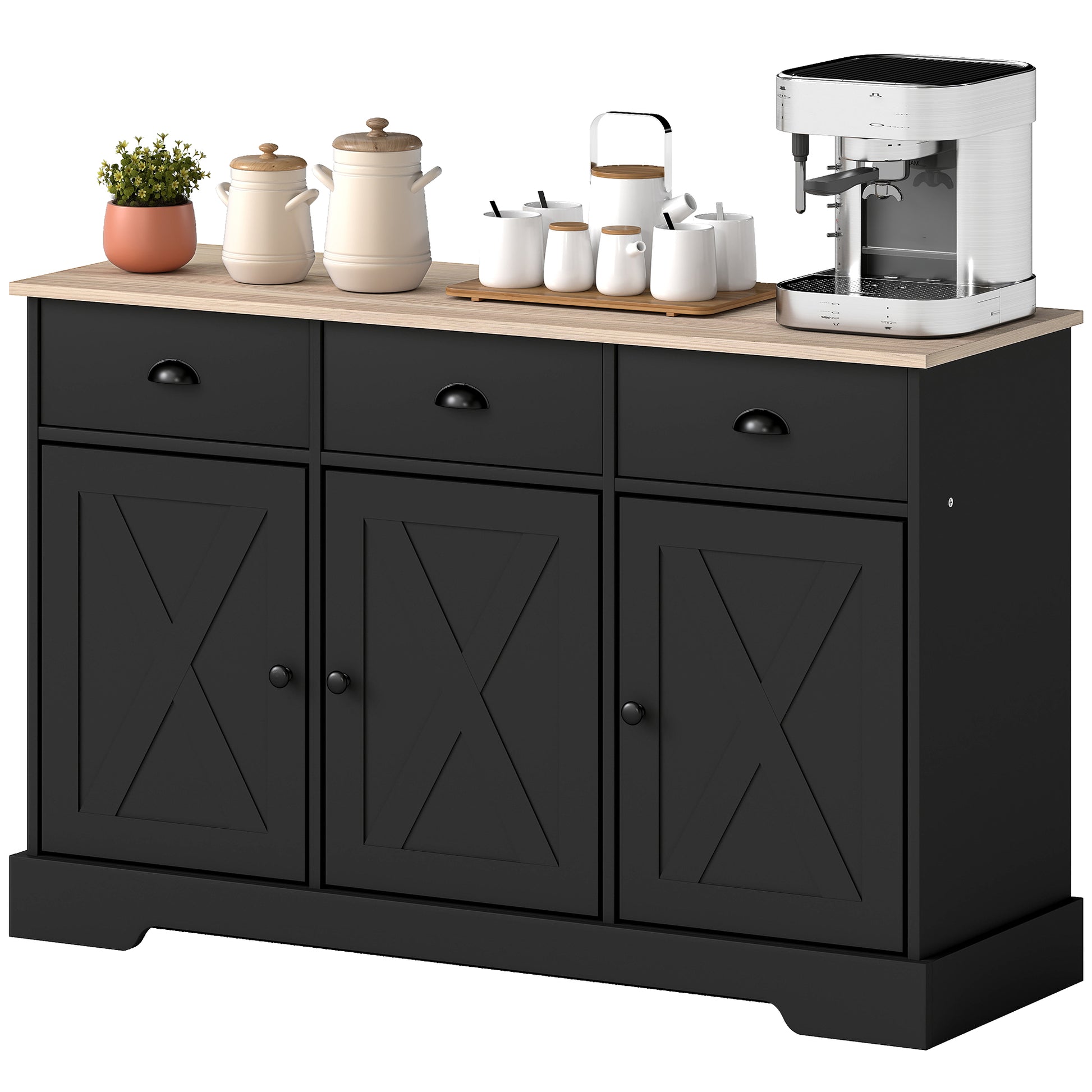 46.5" Farmhouse Buffet Cabinet - Black Sideboard with 3 Doors-DECOROLALA
