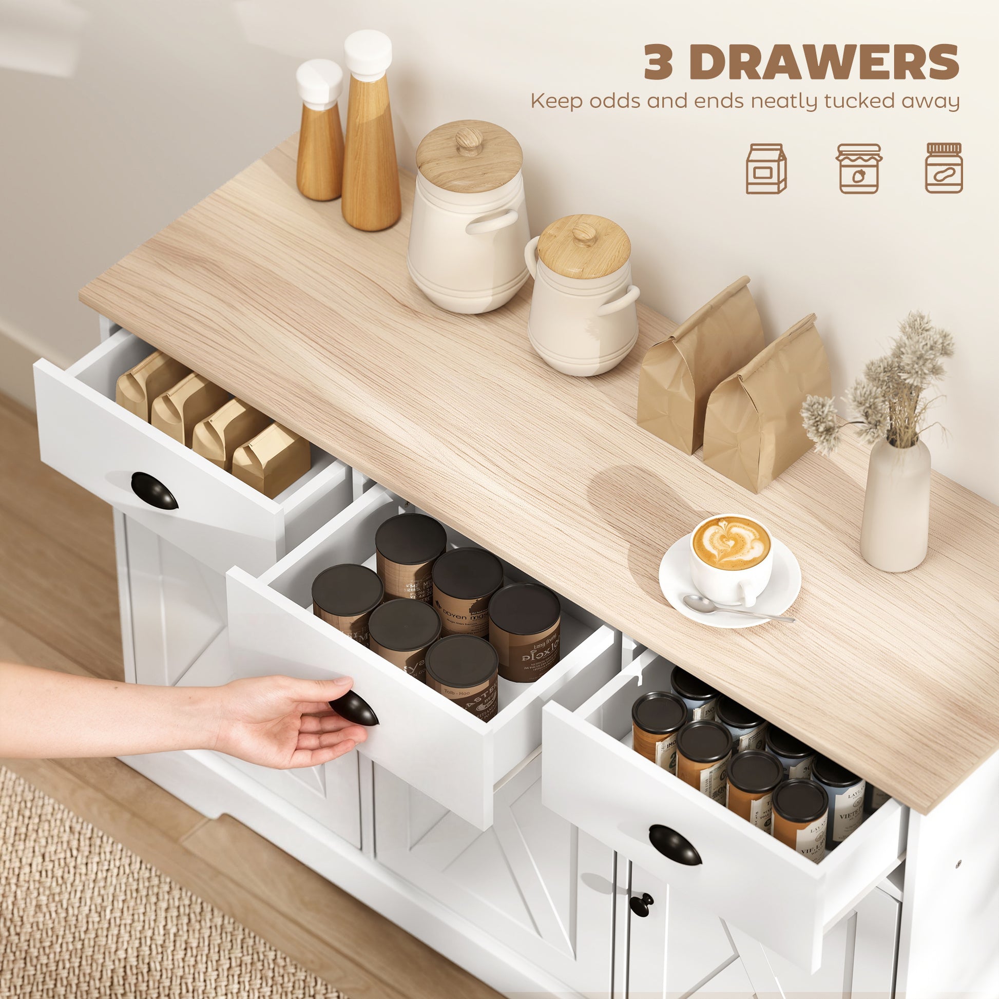 46.5" Farmhouse Buffet Cabinet - White Sideboard with 3 Doors-DECOROLALA