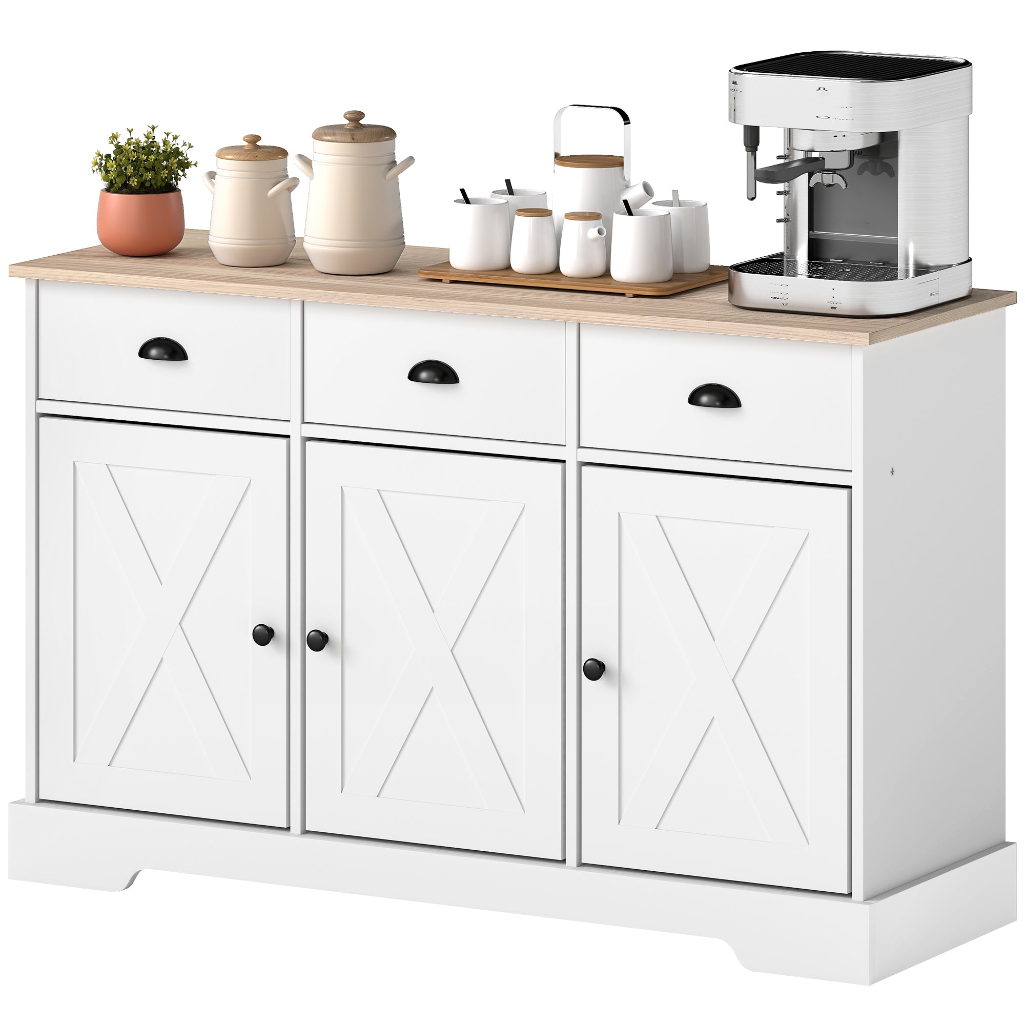 46.5" Farmhouse Buffet Cabinet - White Sideboard with 3 Doors-DECOROLALA