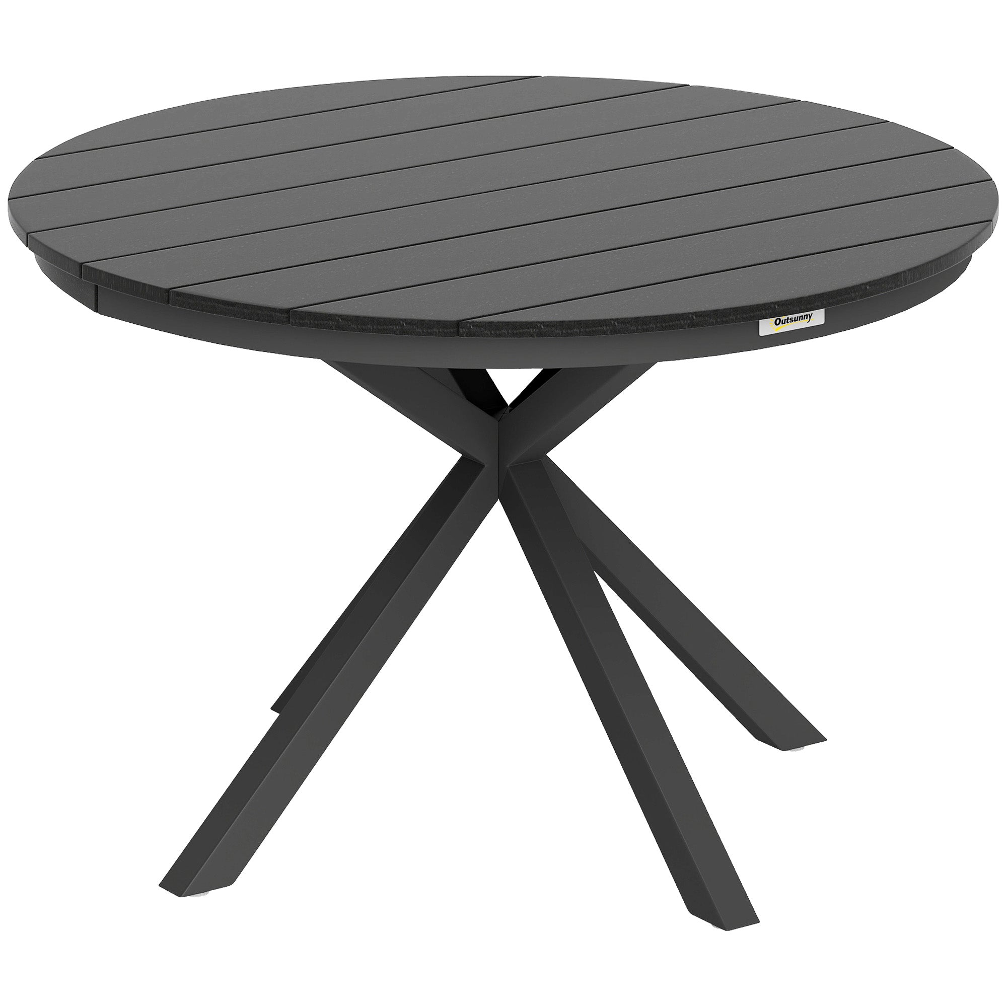 46.5" Round Picnic Dining Table for 6, Slatted Top, Black Aluminum Outdoor-DECOROLALA