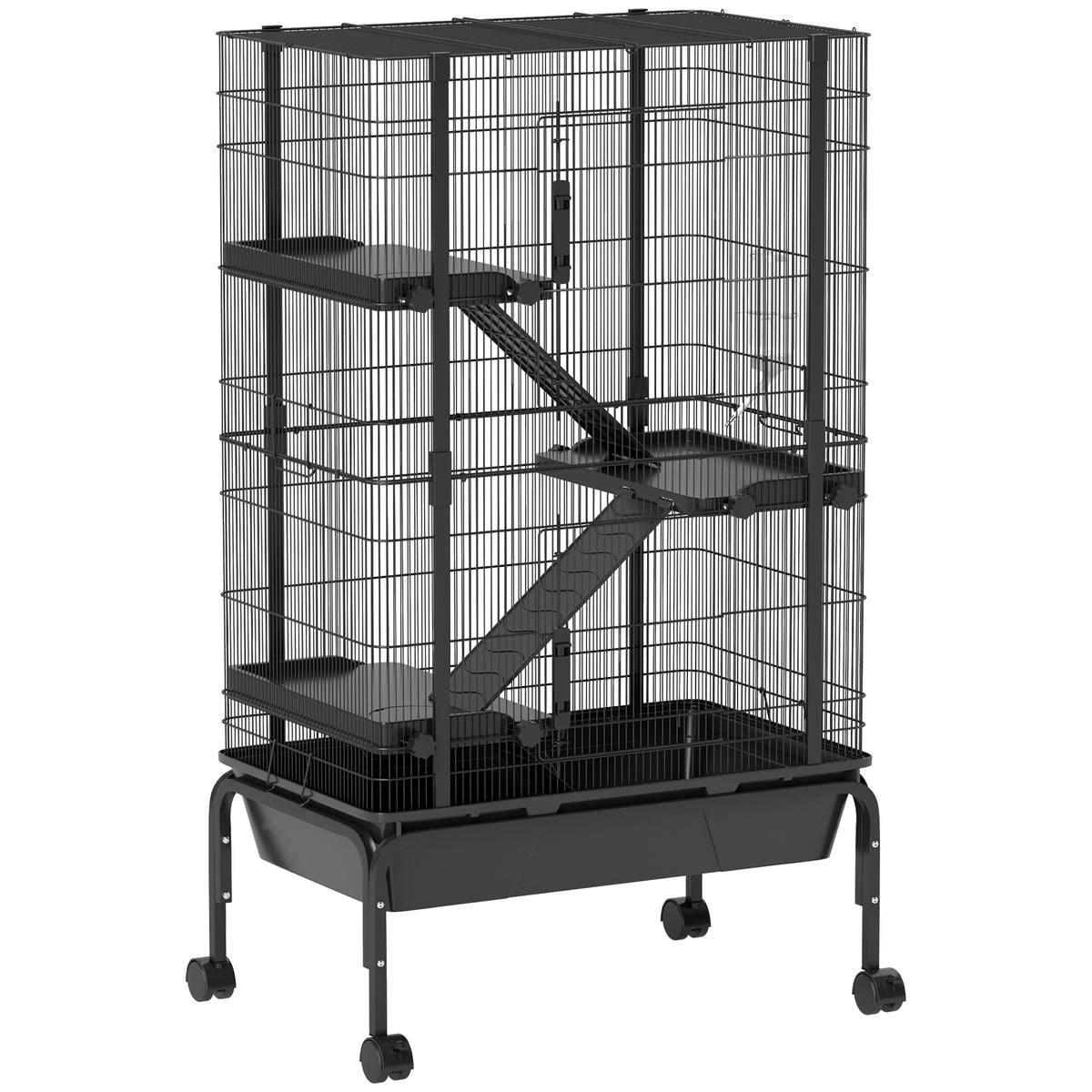 47" 4-Tier Small Animal Cage for Ferrets & Guinea Pigs - Black-Small Animals-DECOROLALA