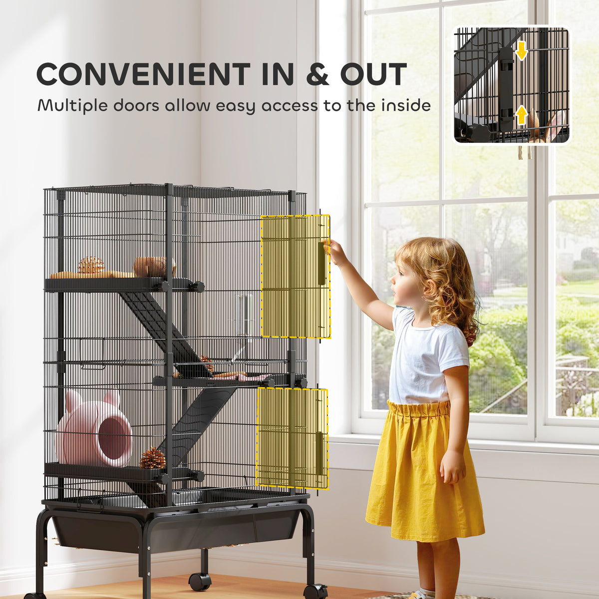 47" 4-Tier Small Animal Cage for Ferrets & Guinea Pigs - Black-Small Animals-DECOROLALA