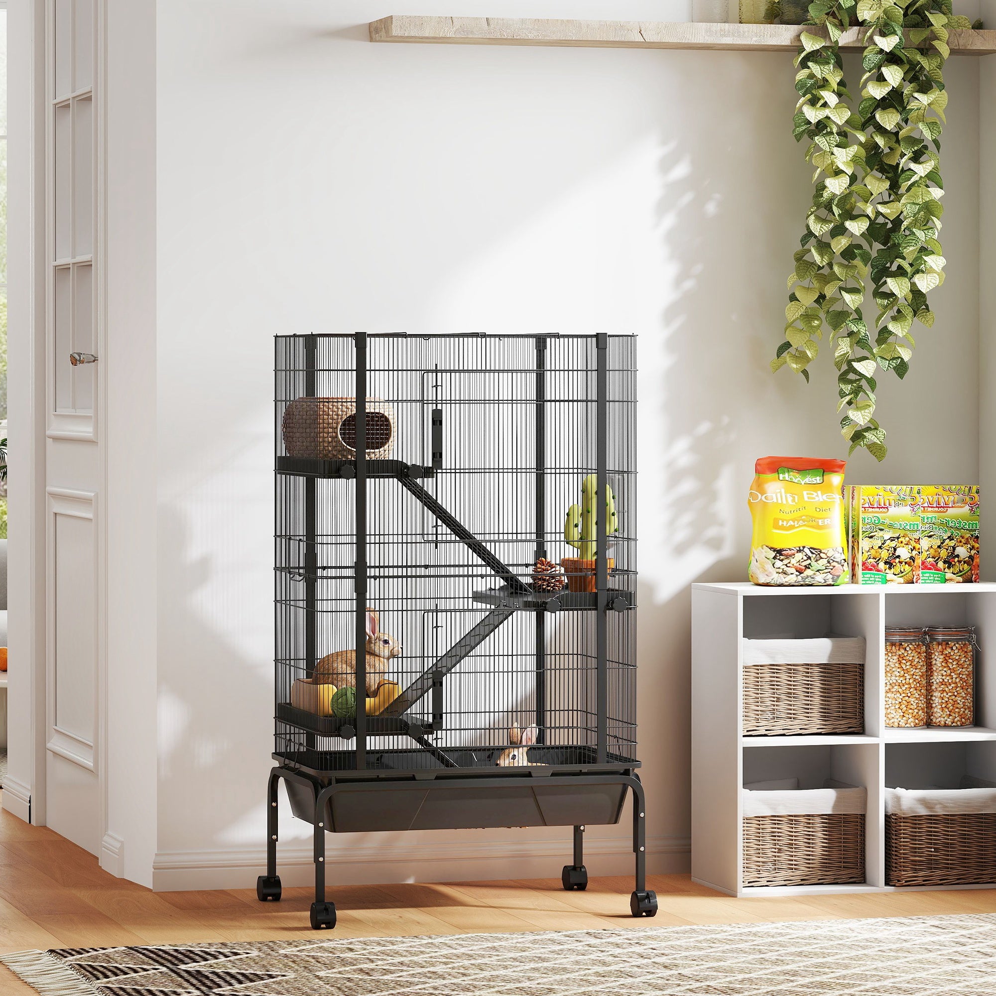 47" 4-Tier Small Animal Cage for Ferrets & Guinea Pigs - Black-Small Animals-DECOROLALA