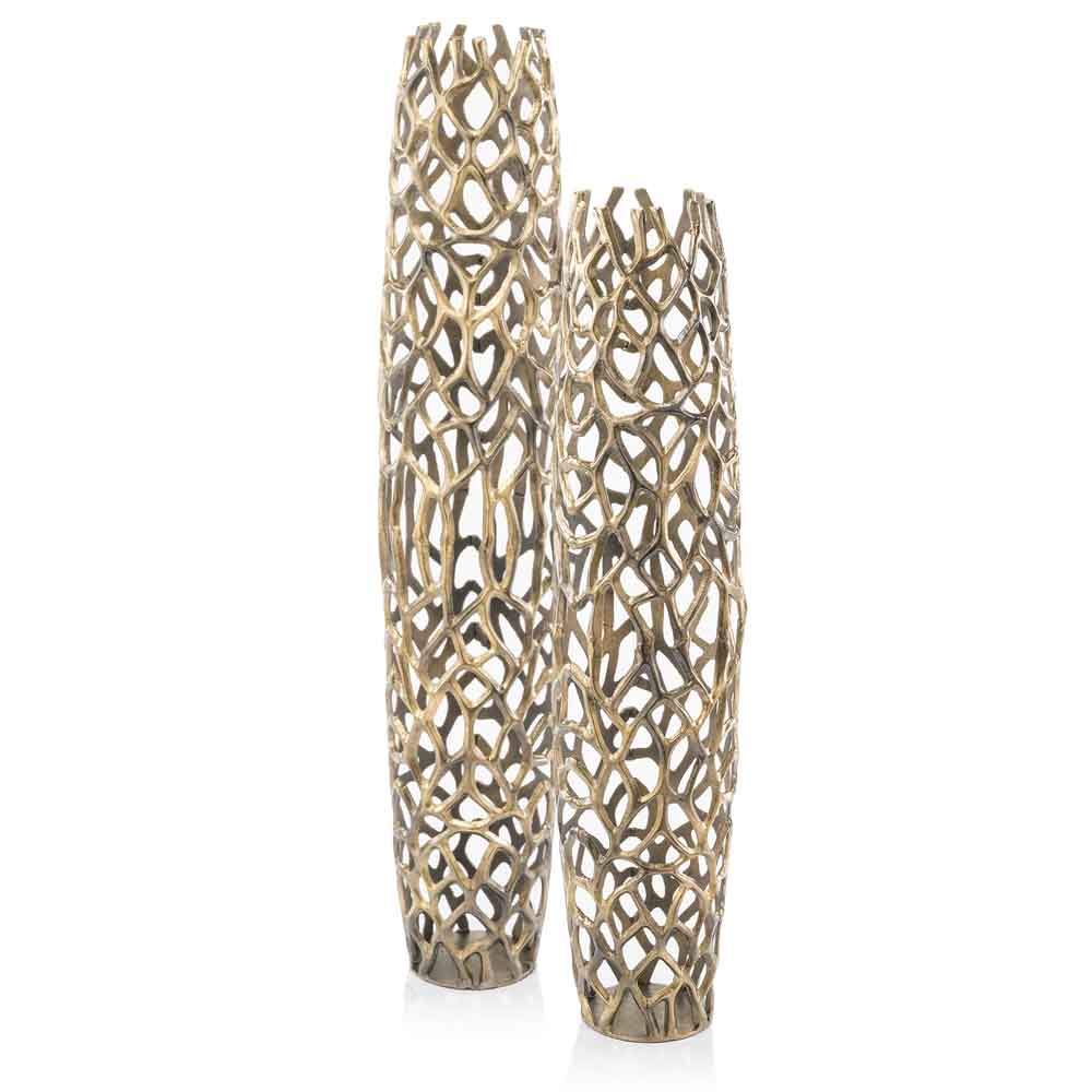 47" Aluminum Silver Twigs Cylinder Floor Vase-Vases-DECOROLALA