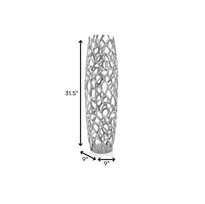 47" Aluminum Silver Twigs Cylinder Floor Vase-Vases-DECOROLALA