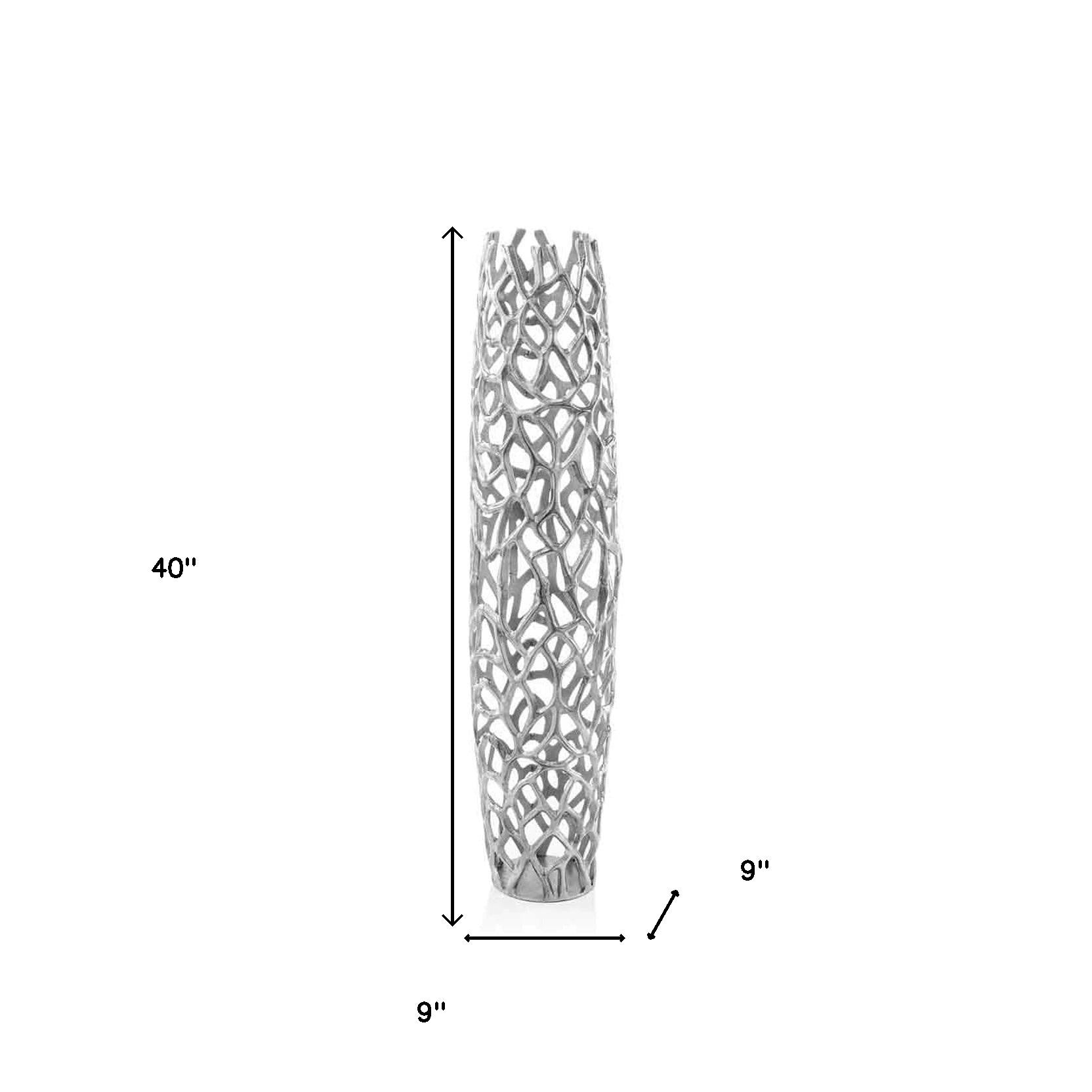 47" Aluminum Silver Twigs Cylinder Floor Vase-Vases-DECOROLALA