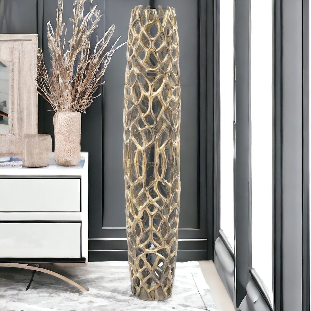47" Aluminum Silver Twigs Cylinder Floor Vase-Vases-DECOROLALA