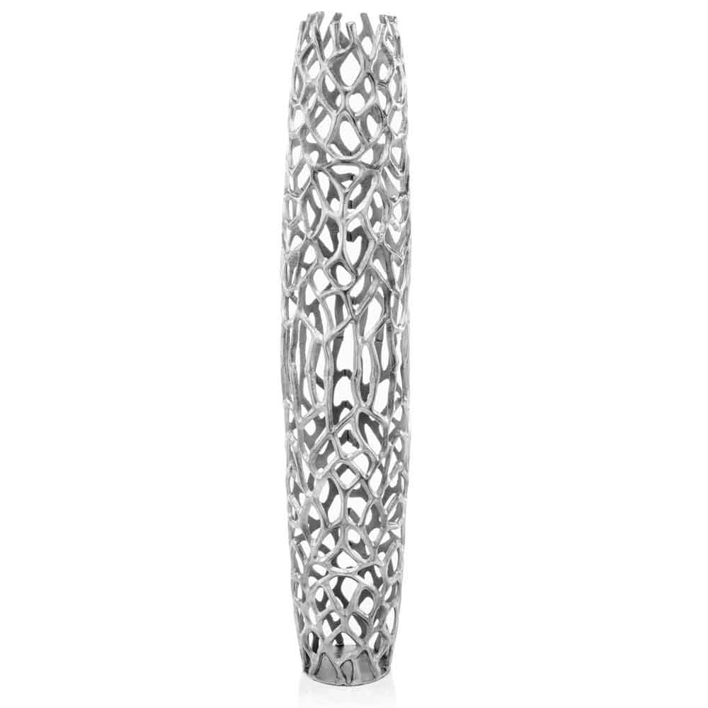 47" Aluminum Silver Twigs Cylinder Floor Vase-Vases-DECOROLALA