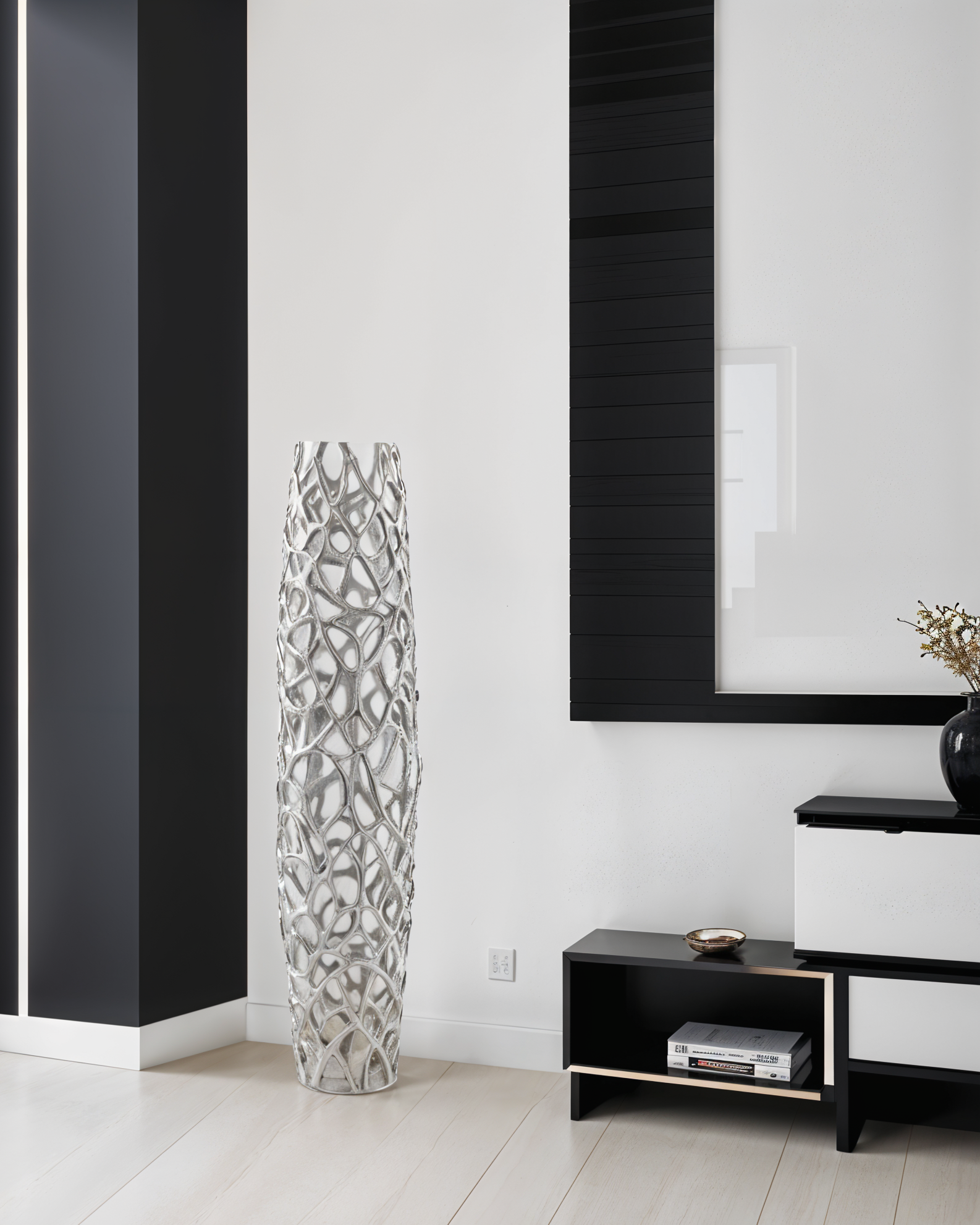 47" Aluminum Silver Twigs Cylinder Floor Vase-Vases-DECOROLALA