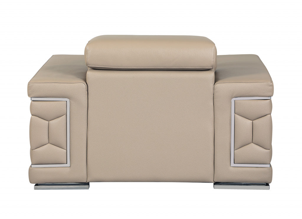 47" Beige And Silver Faux Leather Club Chair-Accent Chairs-DECOROLALA