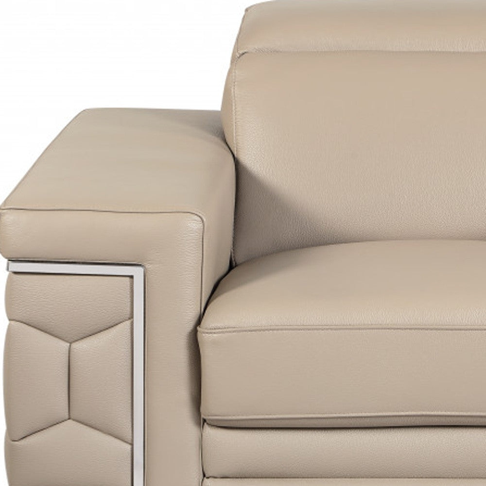 47" Beige And Silver Faux Leather Club Chair-Accent Chairs-DECOROLALA