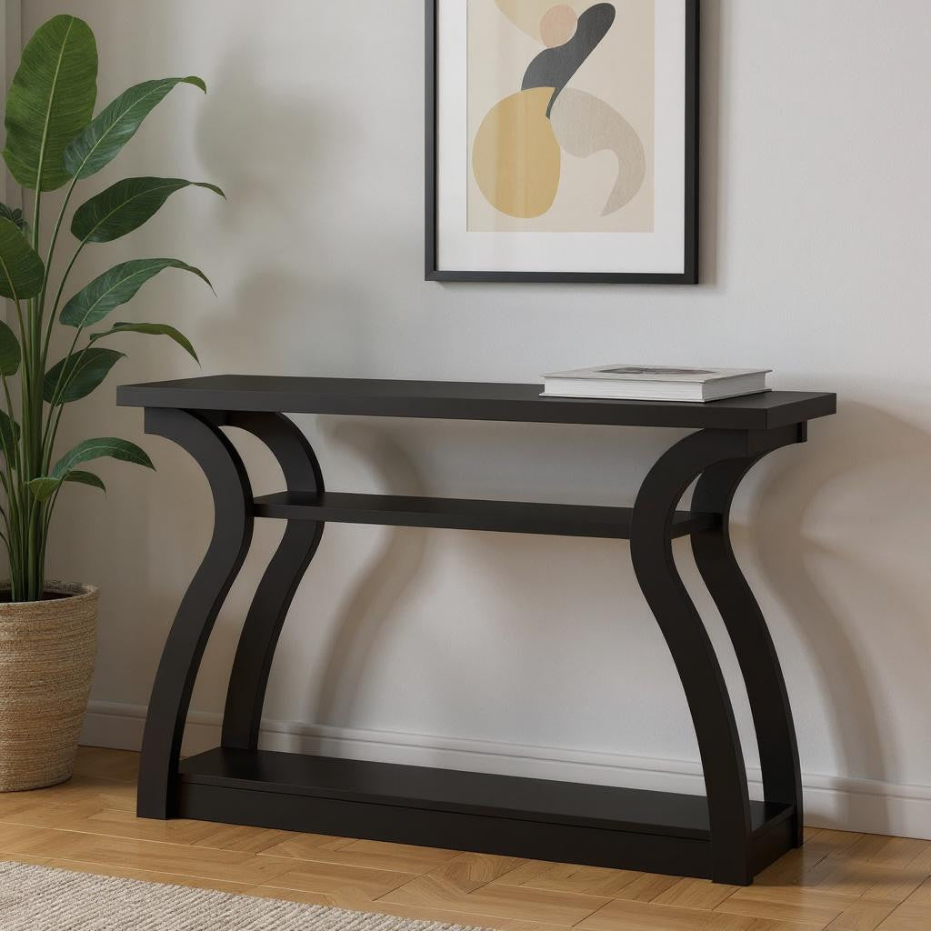 47" Black Floor Shelf Console Table With Shelves-Console Tables-DECOROLALA