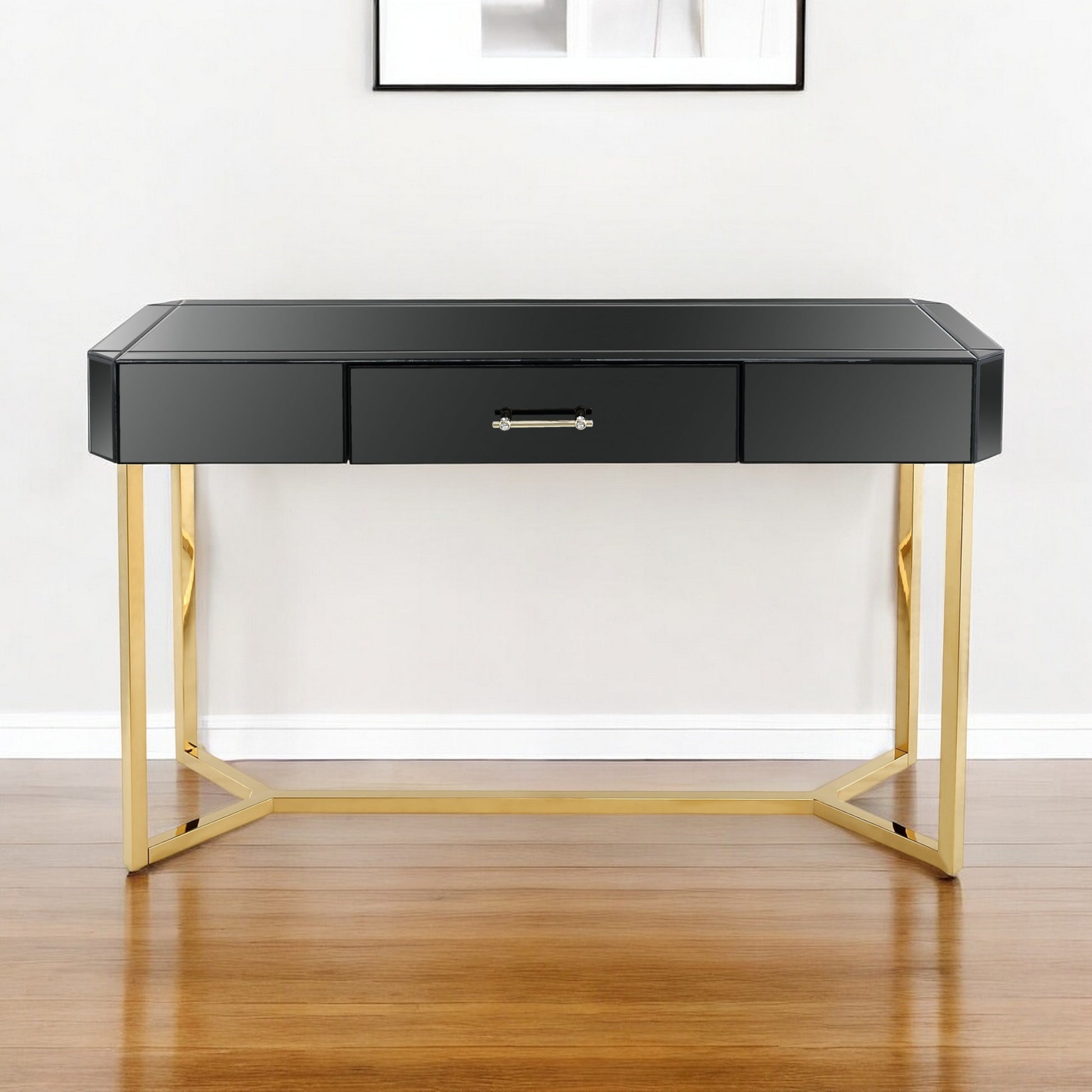 47" Black Mirrored Glass Console Table-Console Tables-DECOROLALA