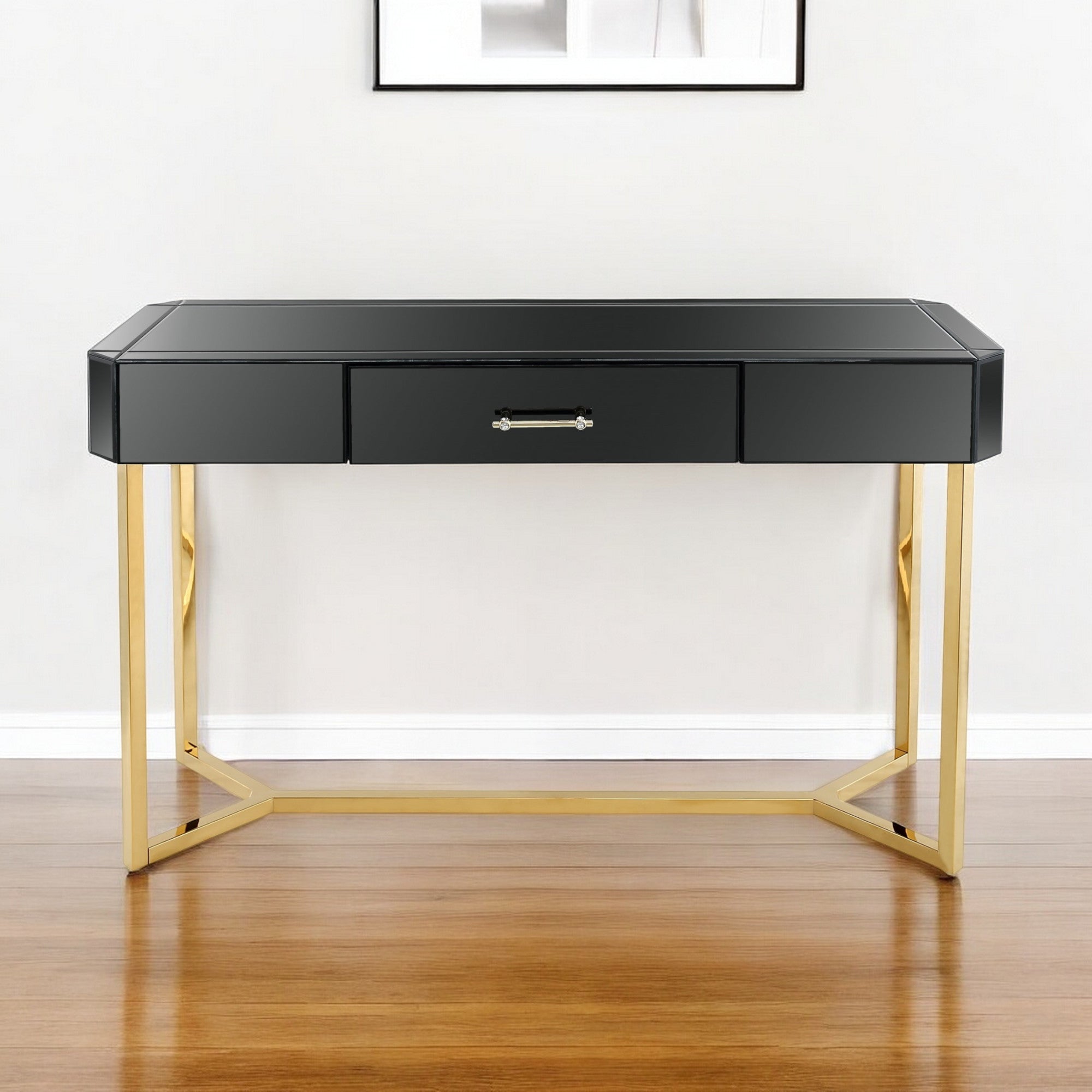 47" Black Mirrored Glass Console Table-Console Tables-DECOROLALA