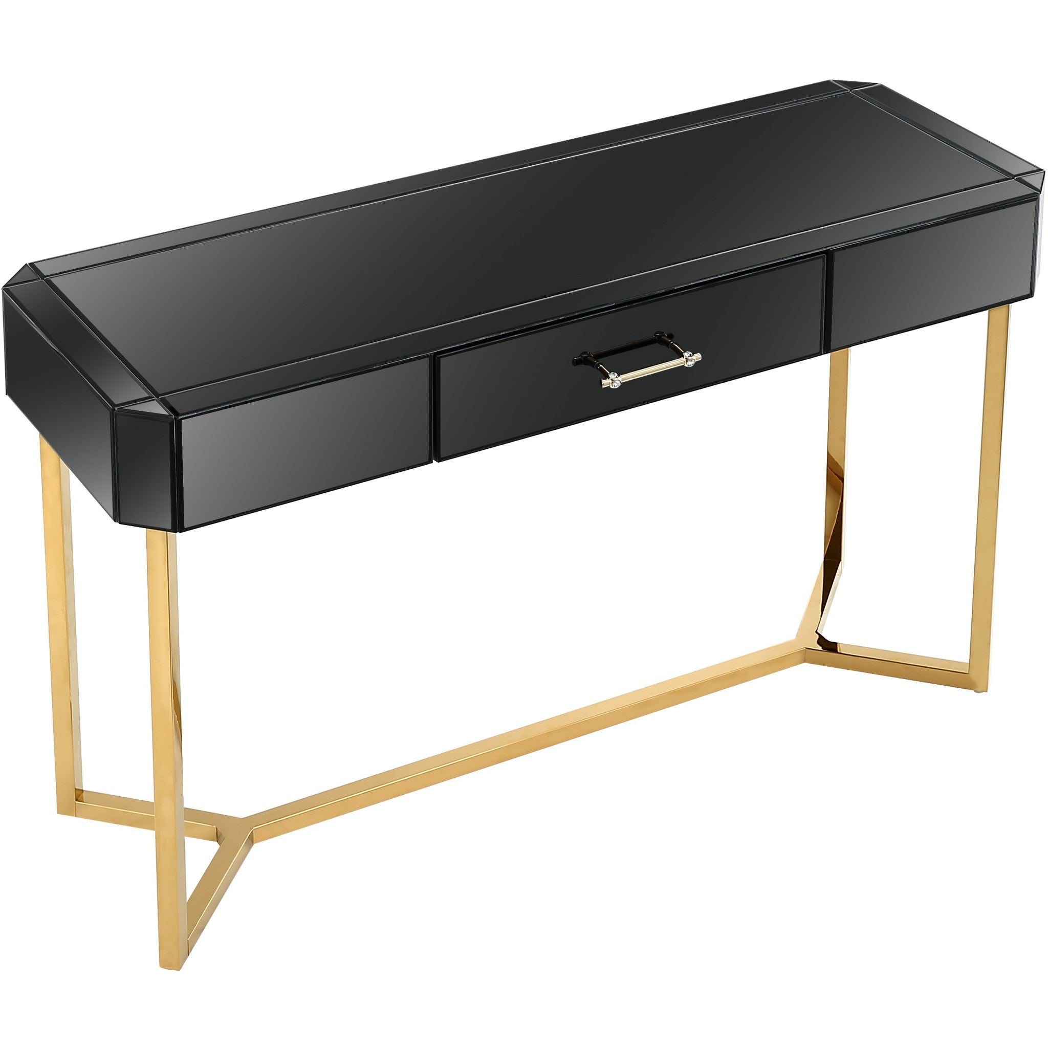 47" Black Mirrored Glass Console Table-Console Tables-DECOROLALA