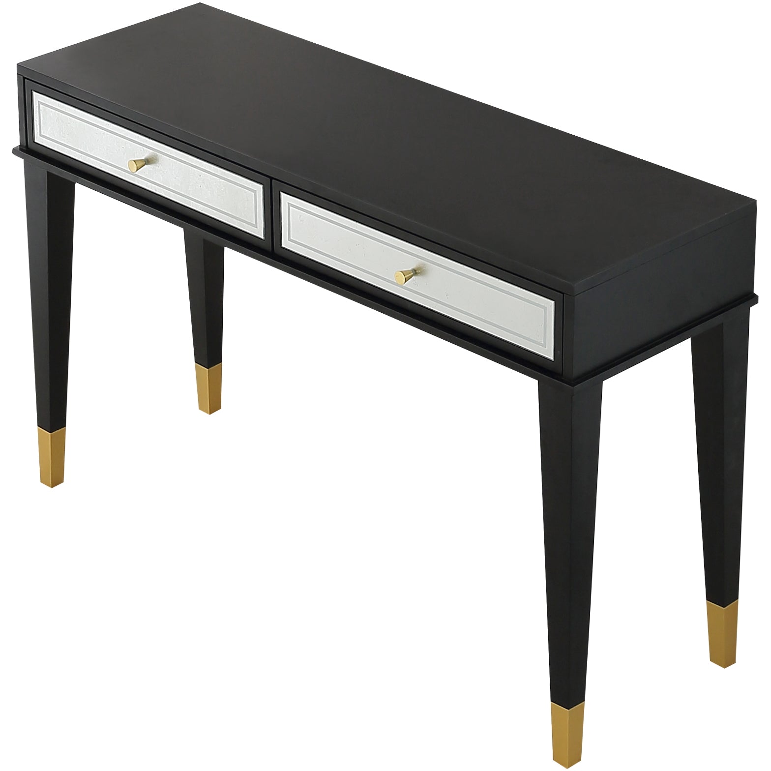 47" Black Silver and Gold Wood Console Table And Drawers-Console Tables-DECOROLALA