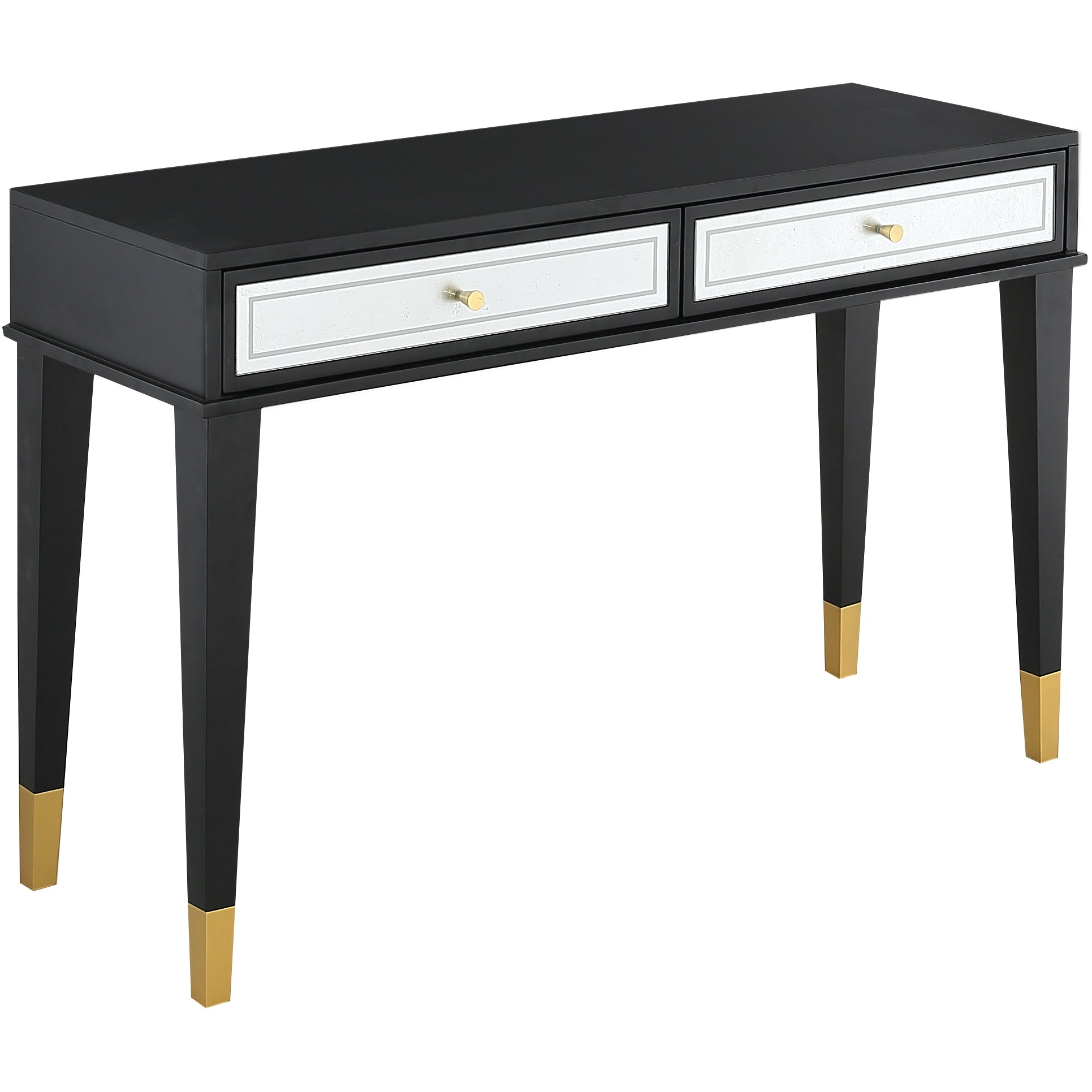 47" Black Silver and Gold Wood Console Table And Drawers-Console Tables-DECOROLALA