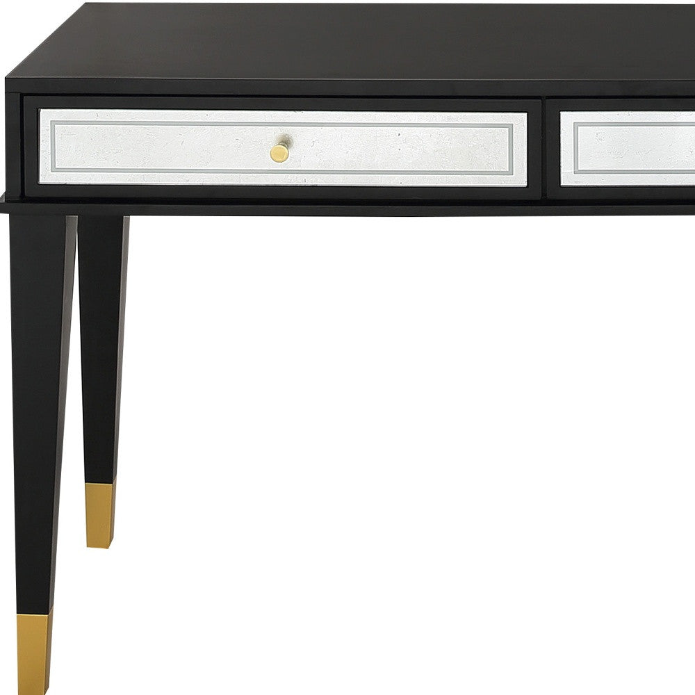 47" Black Silver and Gold Wood Console Table And Drawers-Console Tables-DECOROLALA