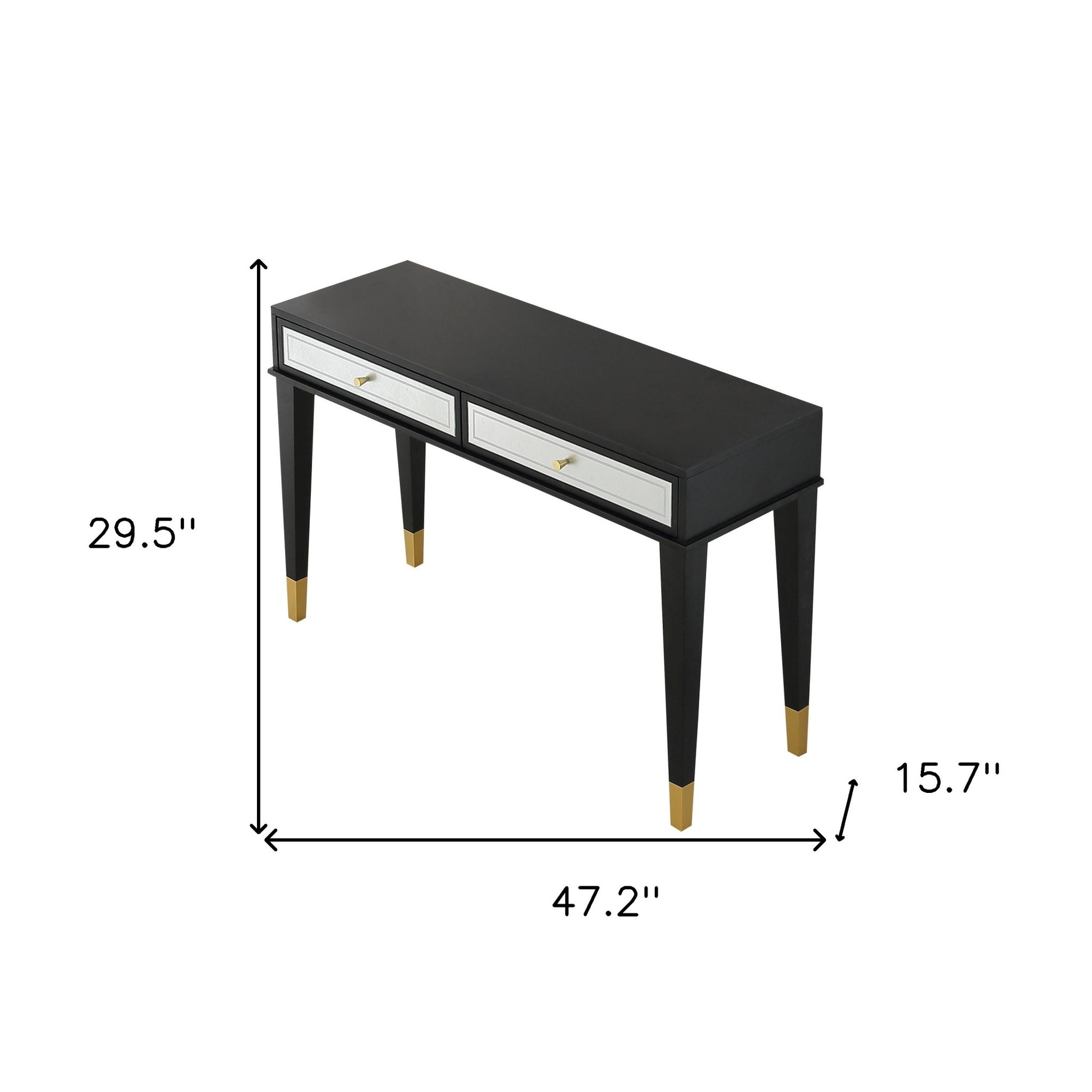 47" Black Silver and Gold Wood Console Table And Drawers-Console Tables-DECOROLALA